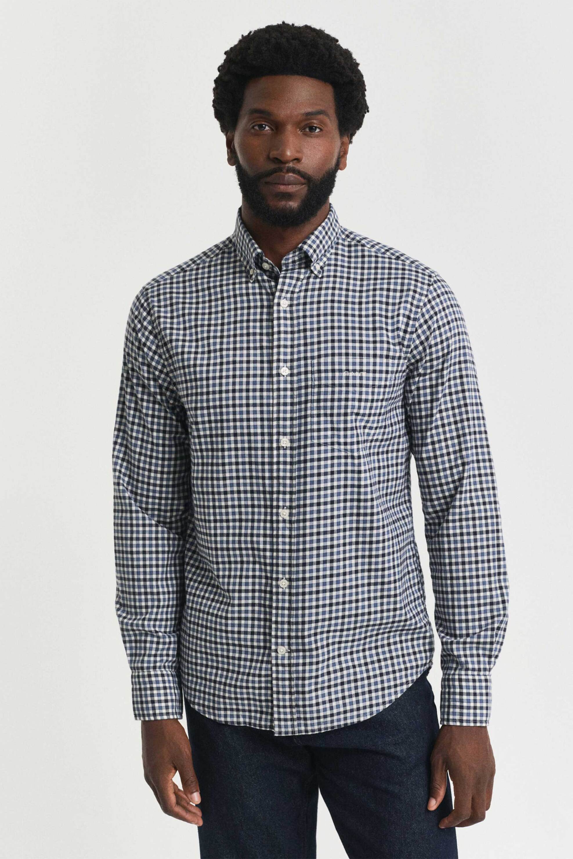 Gant ανδρικό πουκάμισο button down με καρό σχέδιο Regular Fit - 3250233 Μπλε Ανοιχτό