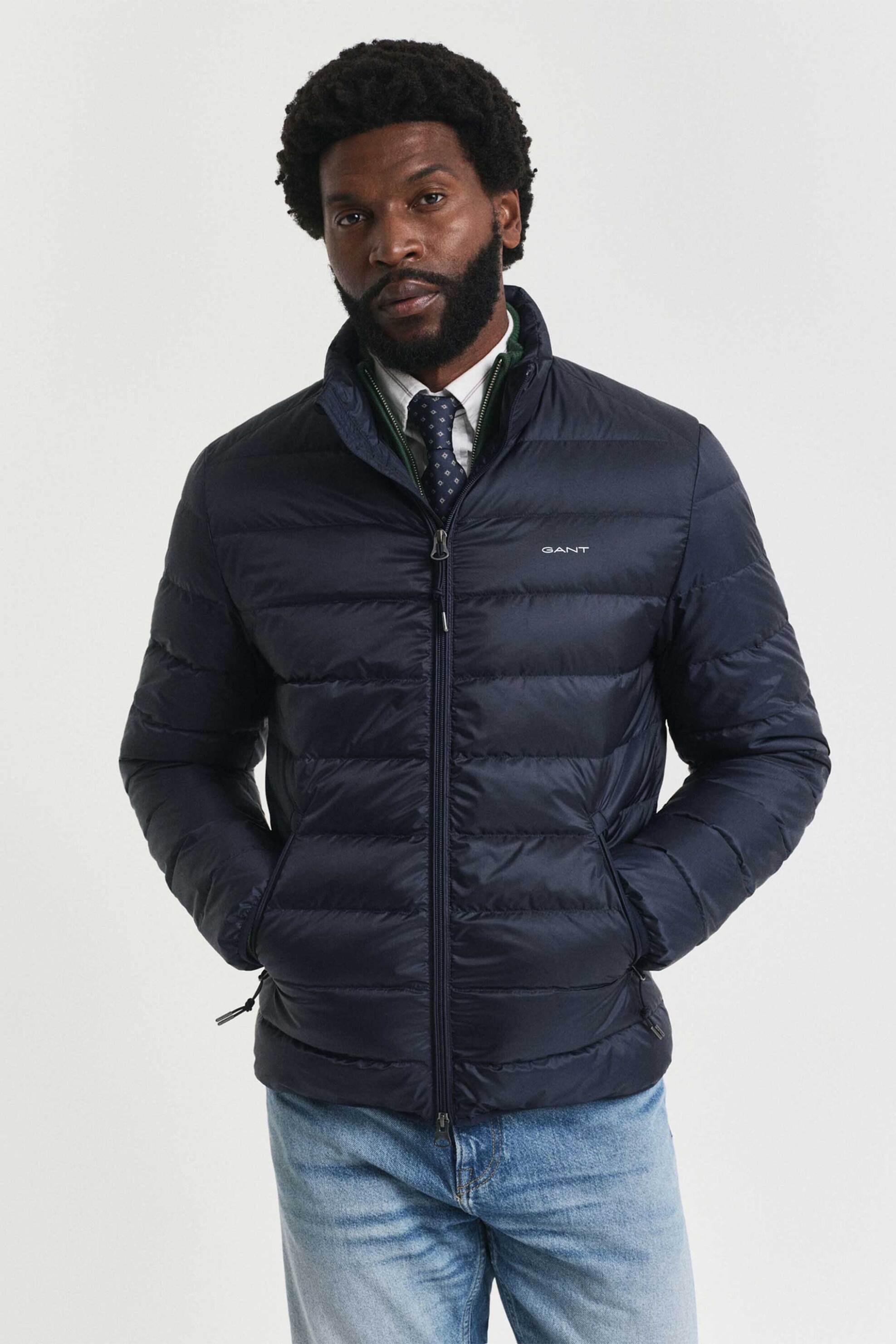 Gant ανδρικό αδιάβροχο μπουφάν με καπιτονέ σχέδιο και λογότυπο Regular Fit - 7006526 Μπλε Σκούρο