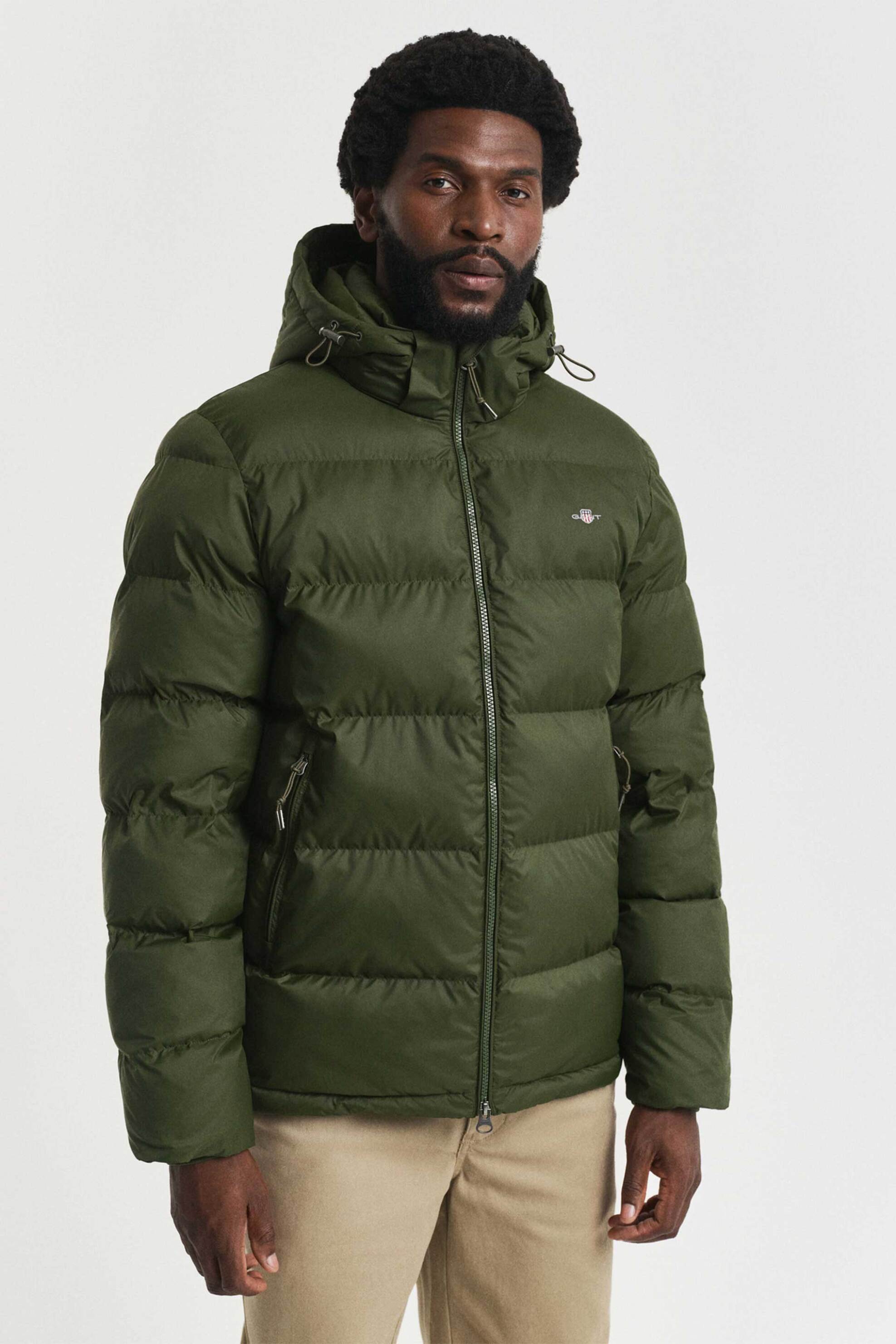 Gant ανδρικό αδιάβροχο μπουφάν με καπιτονέ σχέδιο, αποσπώμενη κουκούλα και λογότυπο Regular Fit - 7006534 Χακί