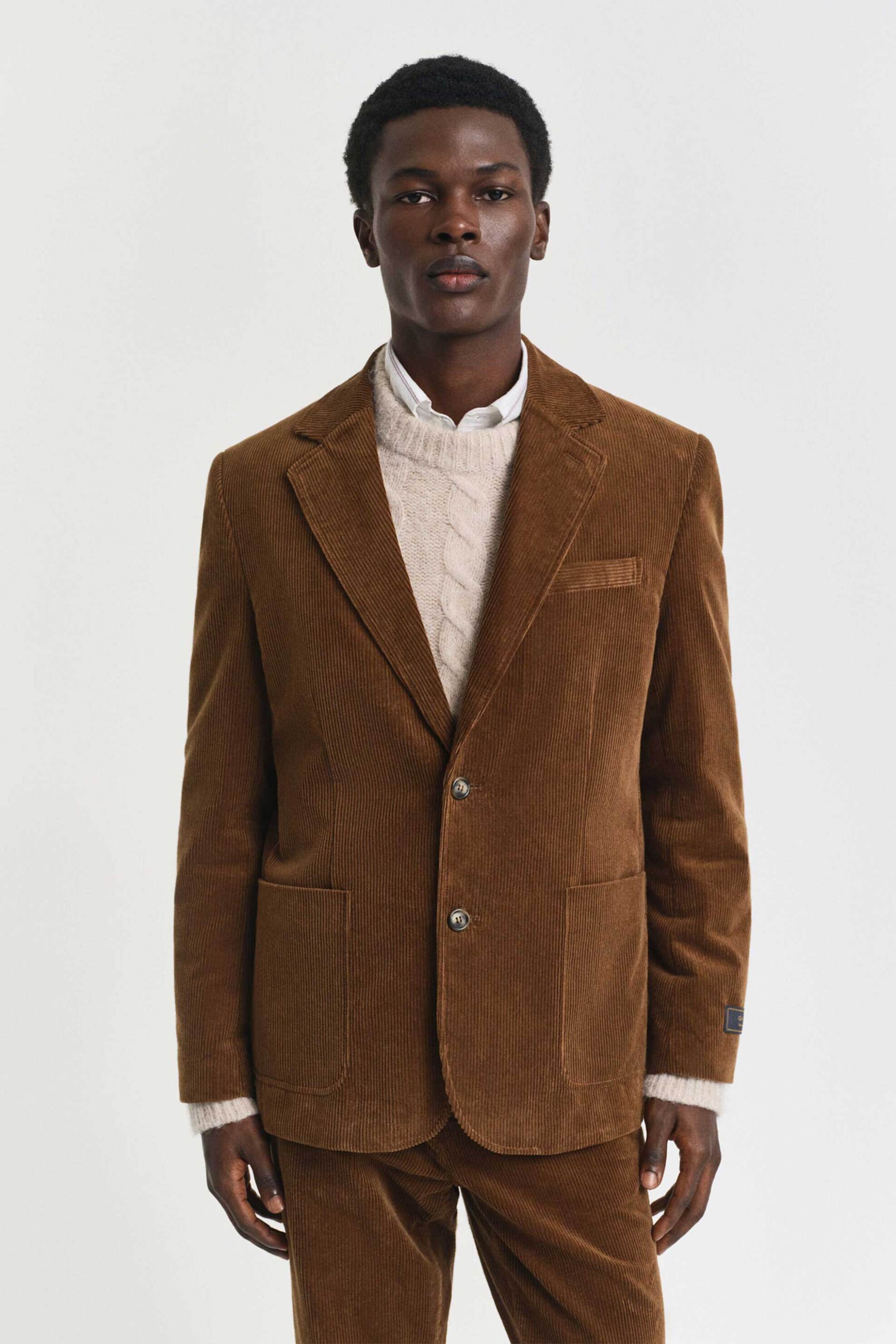 Gant ανδρικό κοτλέ σακάκι μονόχρωμο Regular Fit - 7706340 Καφέ