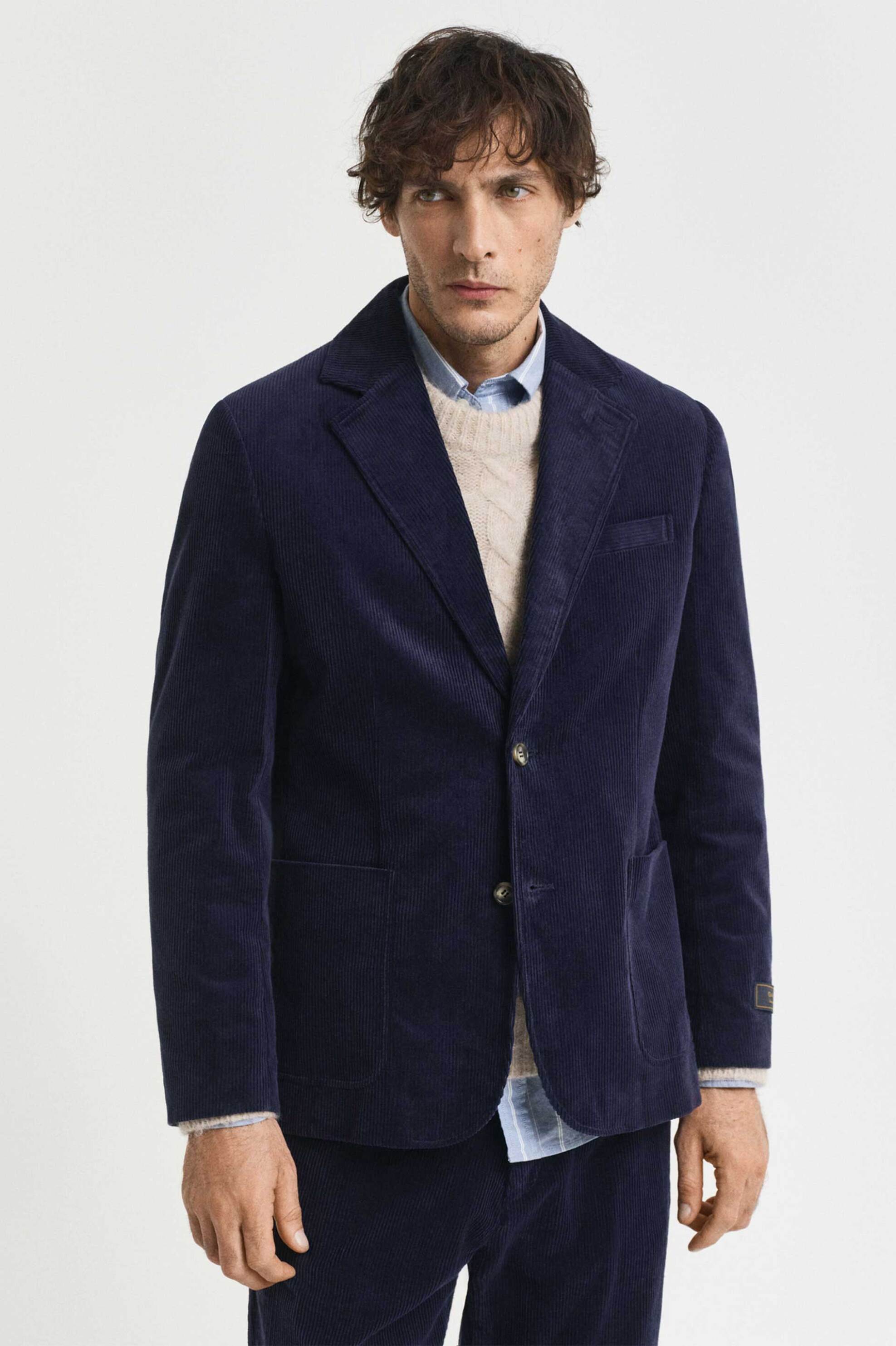 GANT Gant ανδρικό κοτλέ σακάκι μονόχρωμο Regular Fit - 7706340 Μπλε Σκούρο