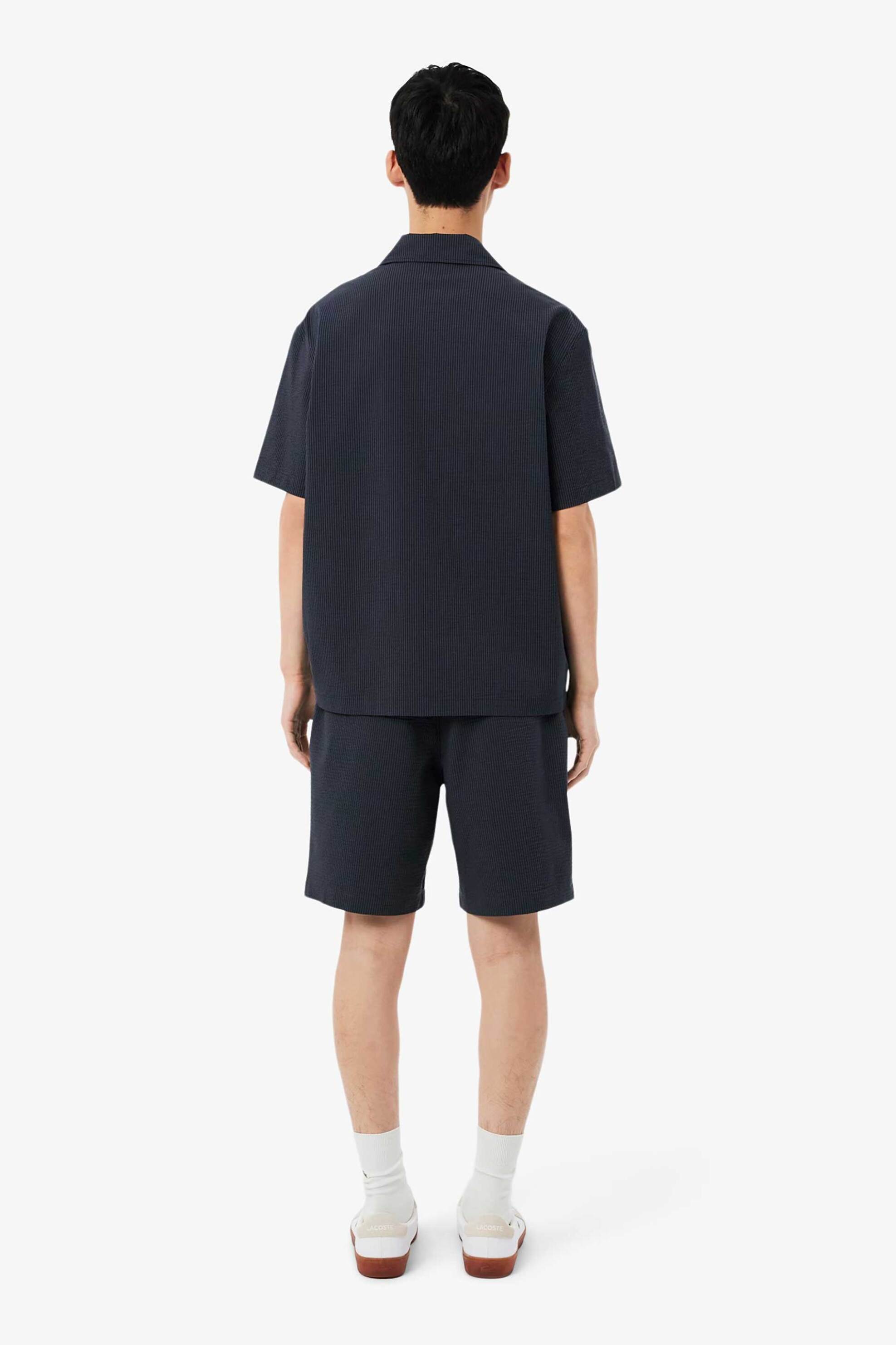 Lacoste Ανδρική Βερμούδα με Ψιλό Ριγέ Σχέδιο Και Ελαστική Μέση Relaxed Fit - Gh1977 Ανθρακί