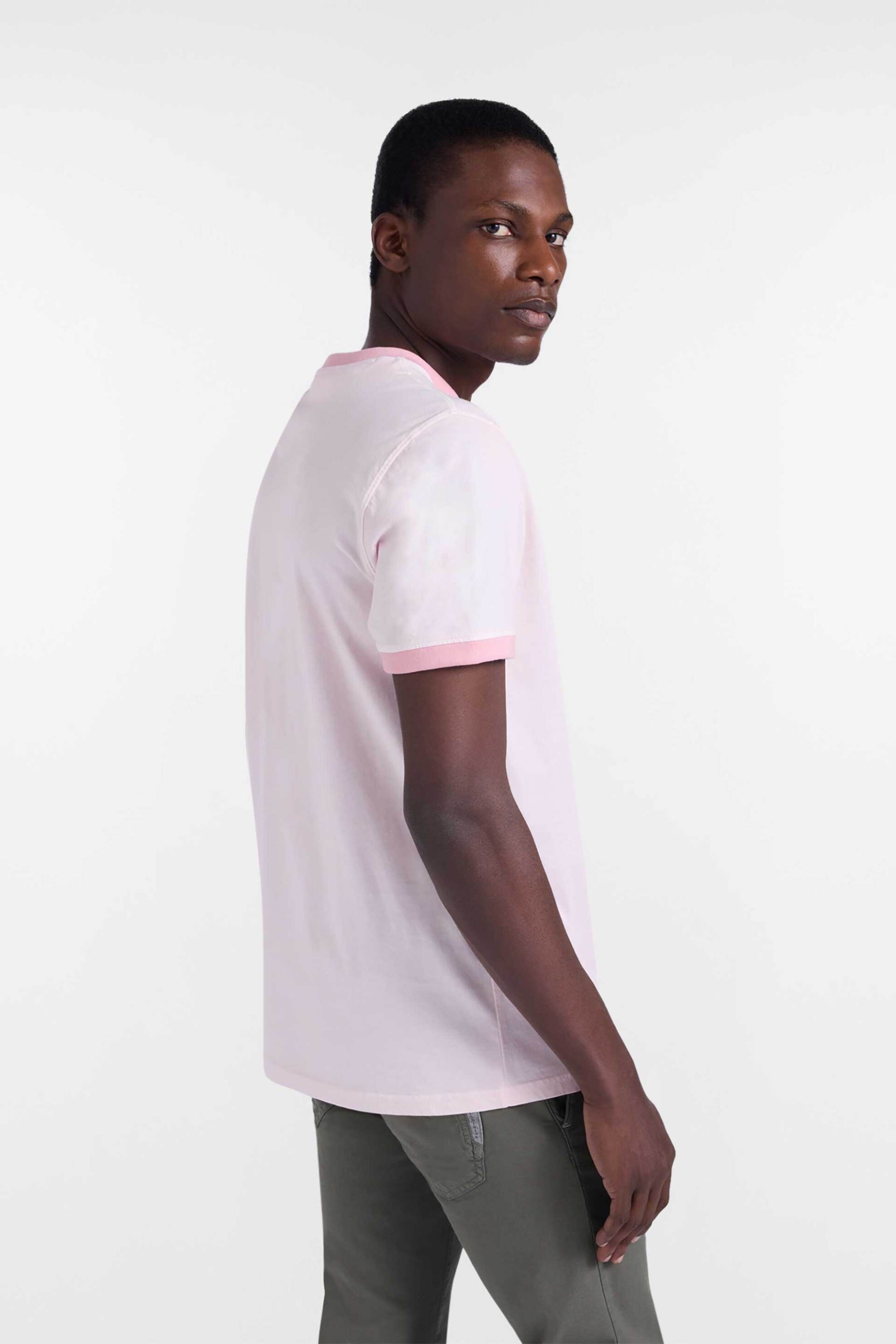 Harmont Blaine Ανδρικό T-Shirt με Κεντημένο Λογότυπο Και Contrast Trims Regular Fit - Irq407021909 Ροζ Ανοιχτό