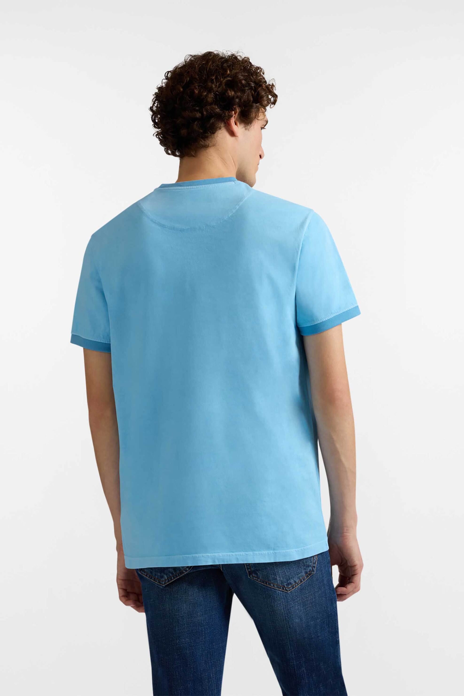 Harmont Blaine Ανδρικό T-Shirt με Κεντημένο Λογότυπο Και Contrast Trims Regular Fit - Irq407021909 Μπλε Ανοιχτό