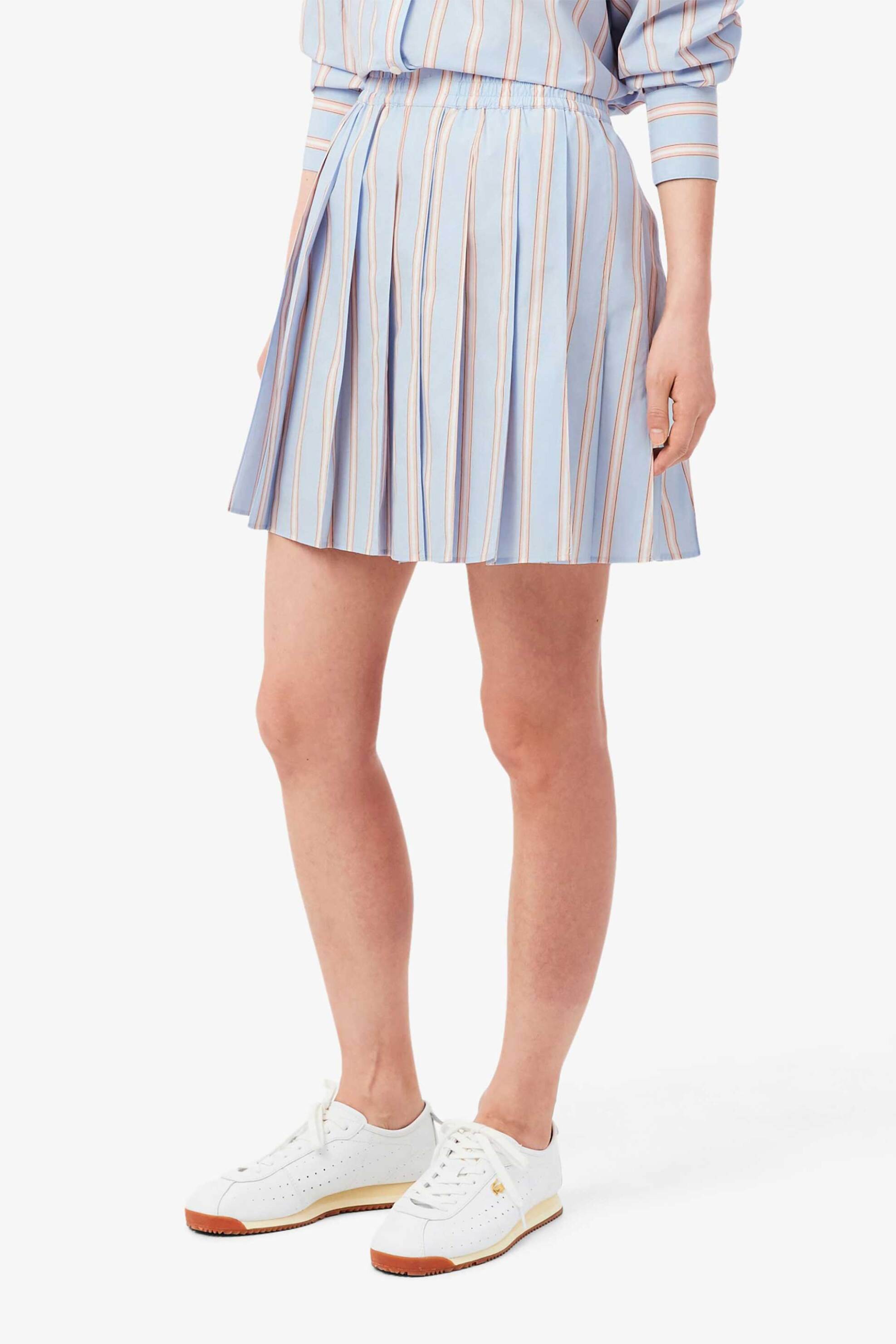 Lacoste γυναικεία mini φούστα poplin πλισέ με ριγέ σχέδιο και ελαστική μέση Flared Fit - JF0250 Μπλε Ανοιχτό