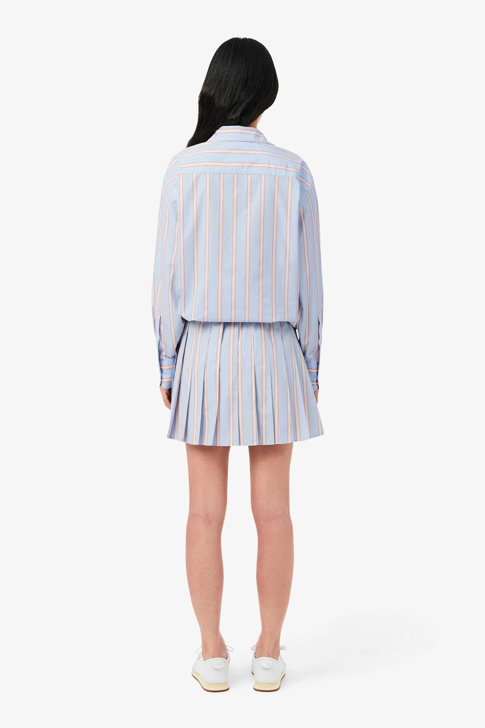 Lacoste Γυναικεία Mini Φούστα Poplin Πλισέ με Ριγέ Σχέδιο Και Ελαστική Μέση Flared Fit - Jf0250 Μπλε Ανοιχτό