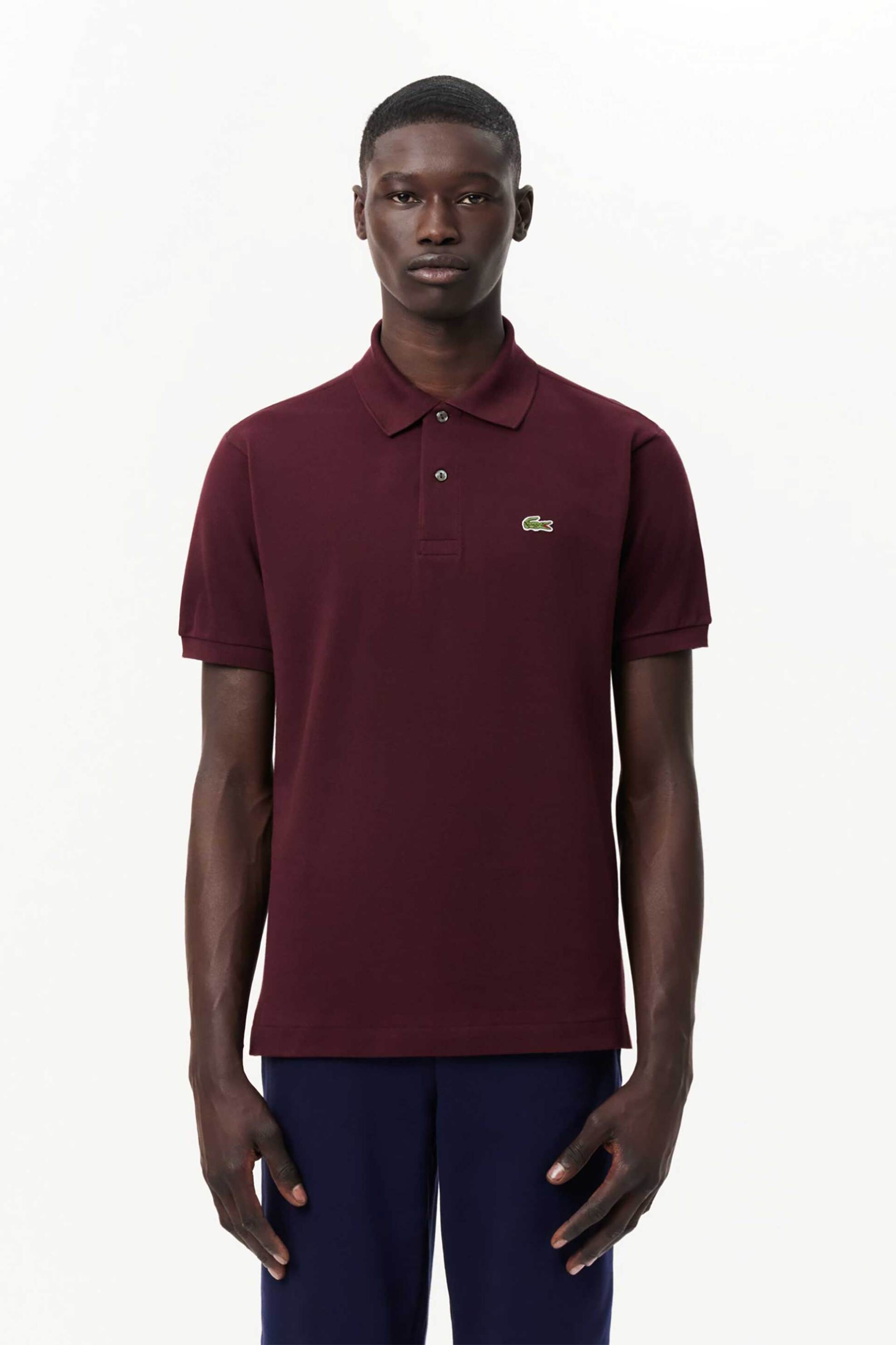 Lacoste ανδρική μπλούζα πόλο πικέ κοντομάνικη με κεντημένο λογότυπο Classic Fit - L1212 Βυσσινί