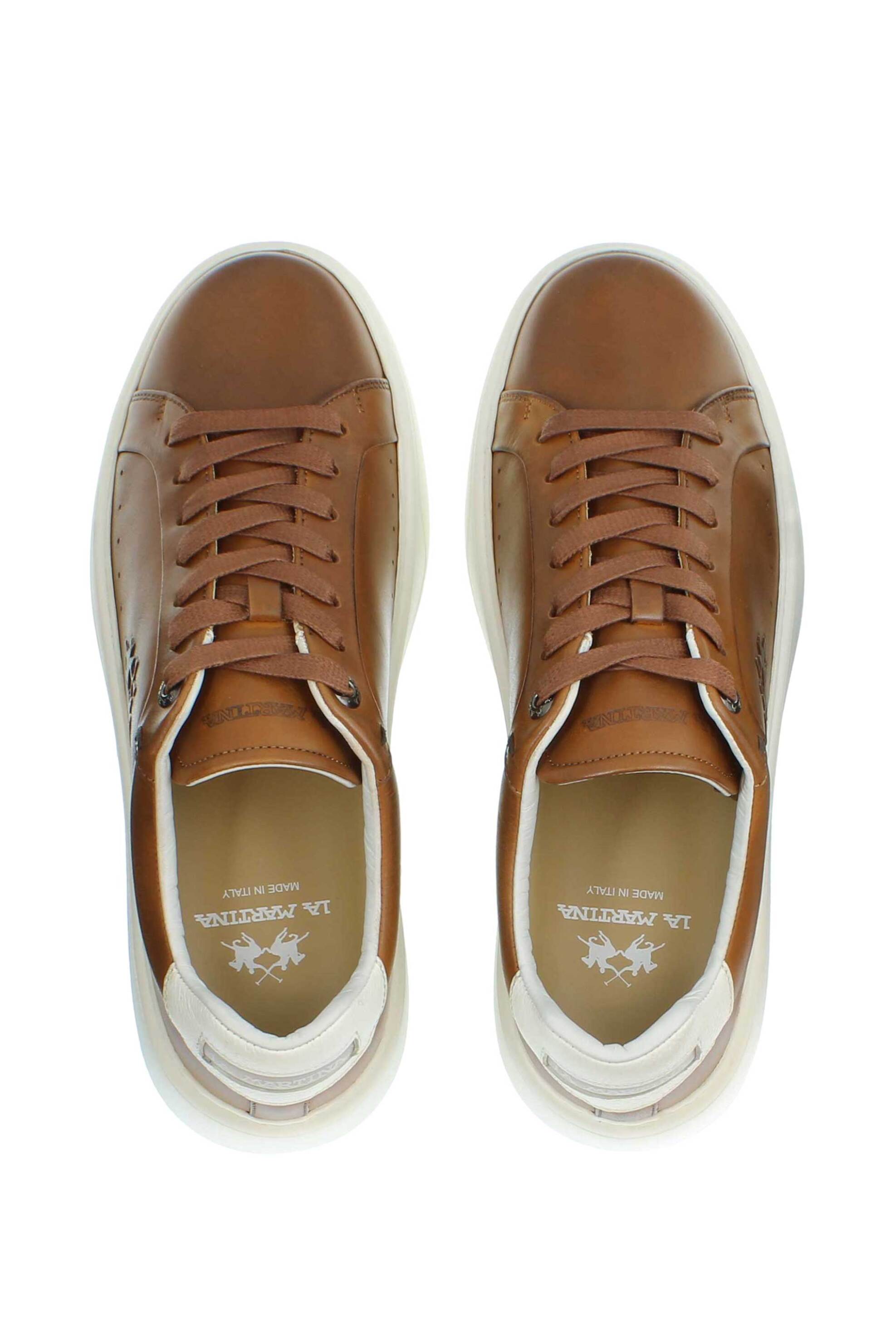 La Martina Ανδρικά Δερμάτινα Sneakers με Λογότυπο - Lfm251001-3610 Καφέ