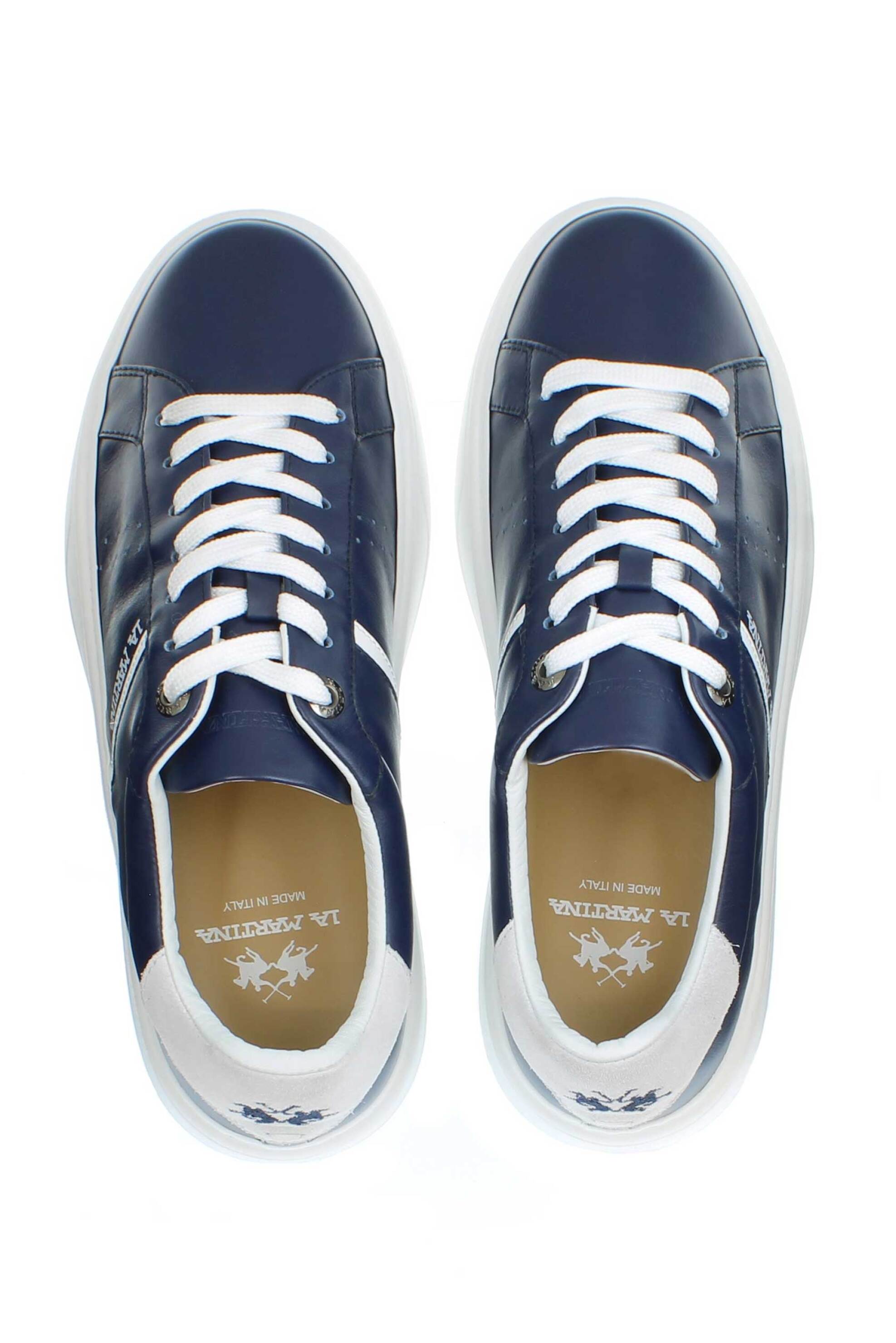 La Martina Ανδρικά Δερμάτινα Sneakers με Λογότυπο - Lfm251003-3010 Μπλε Σκούρο