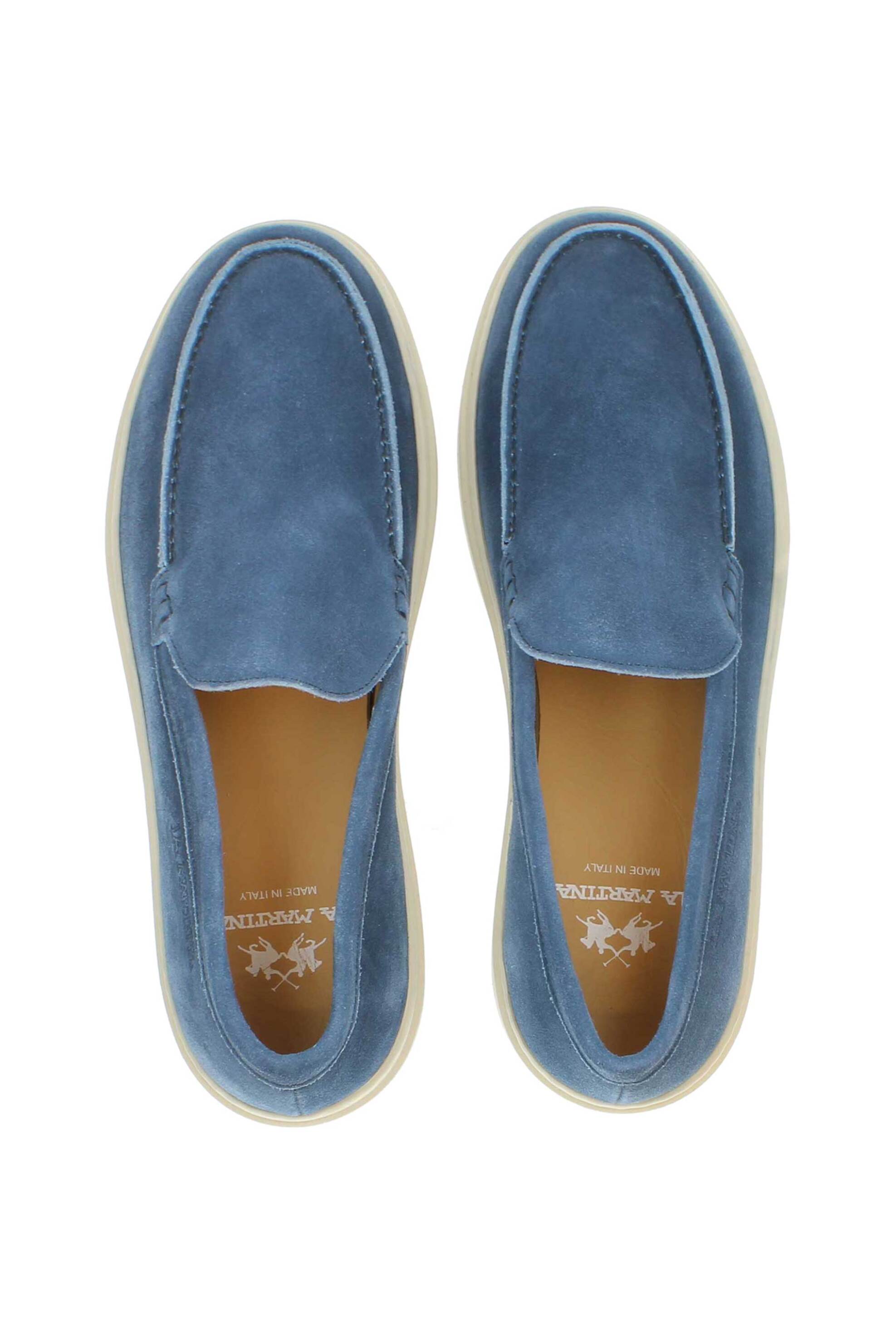 La Martina Ανδρικά Suede Loafers με Λογότυπο - Lfm251012-3100 Μπλε Ραφ