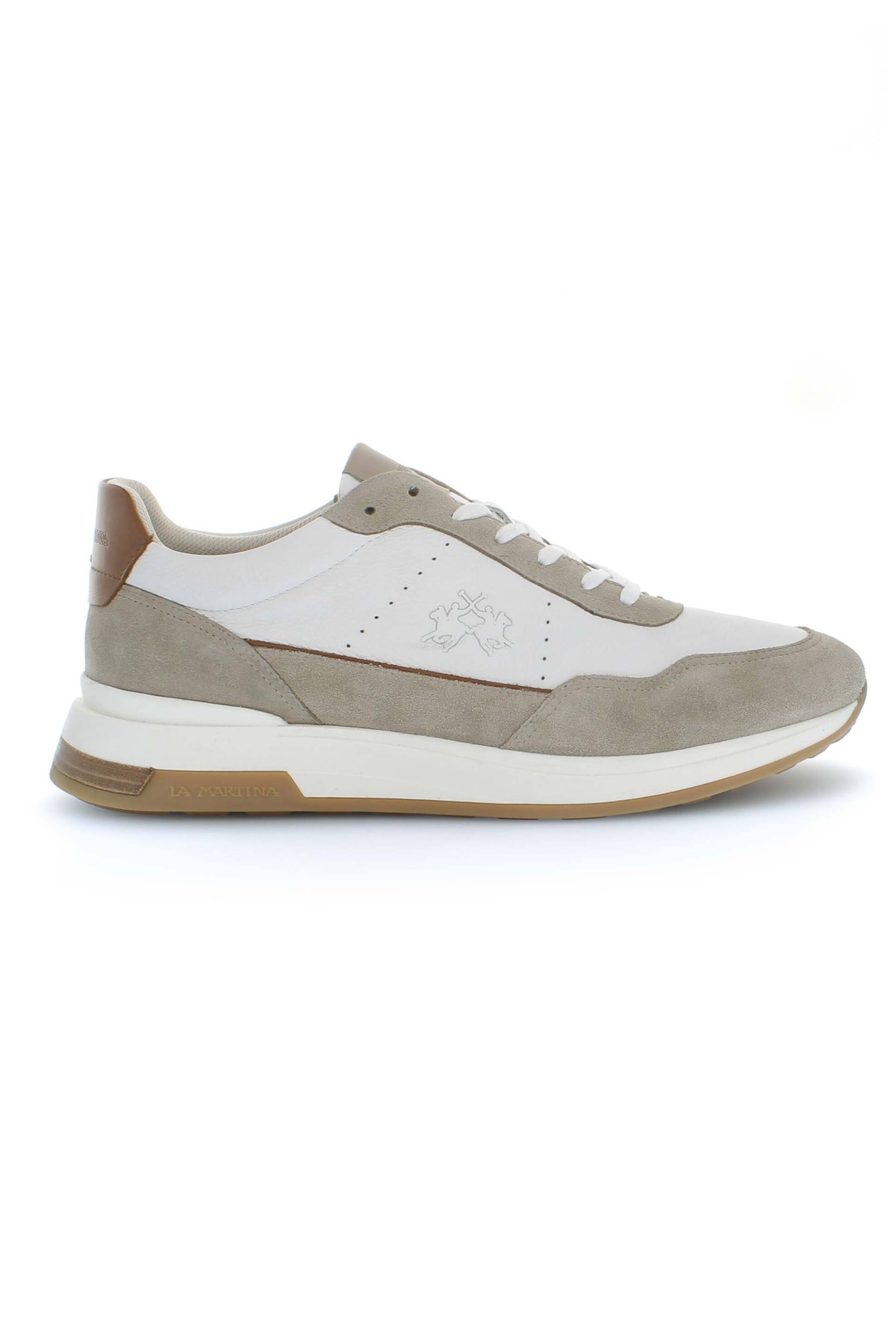La Martina ανδρικά δερμάτινα/suede sneakers με λογότυπο - LFM251030-4060 Λευκό