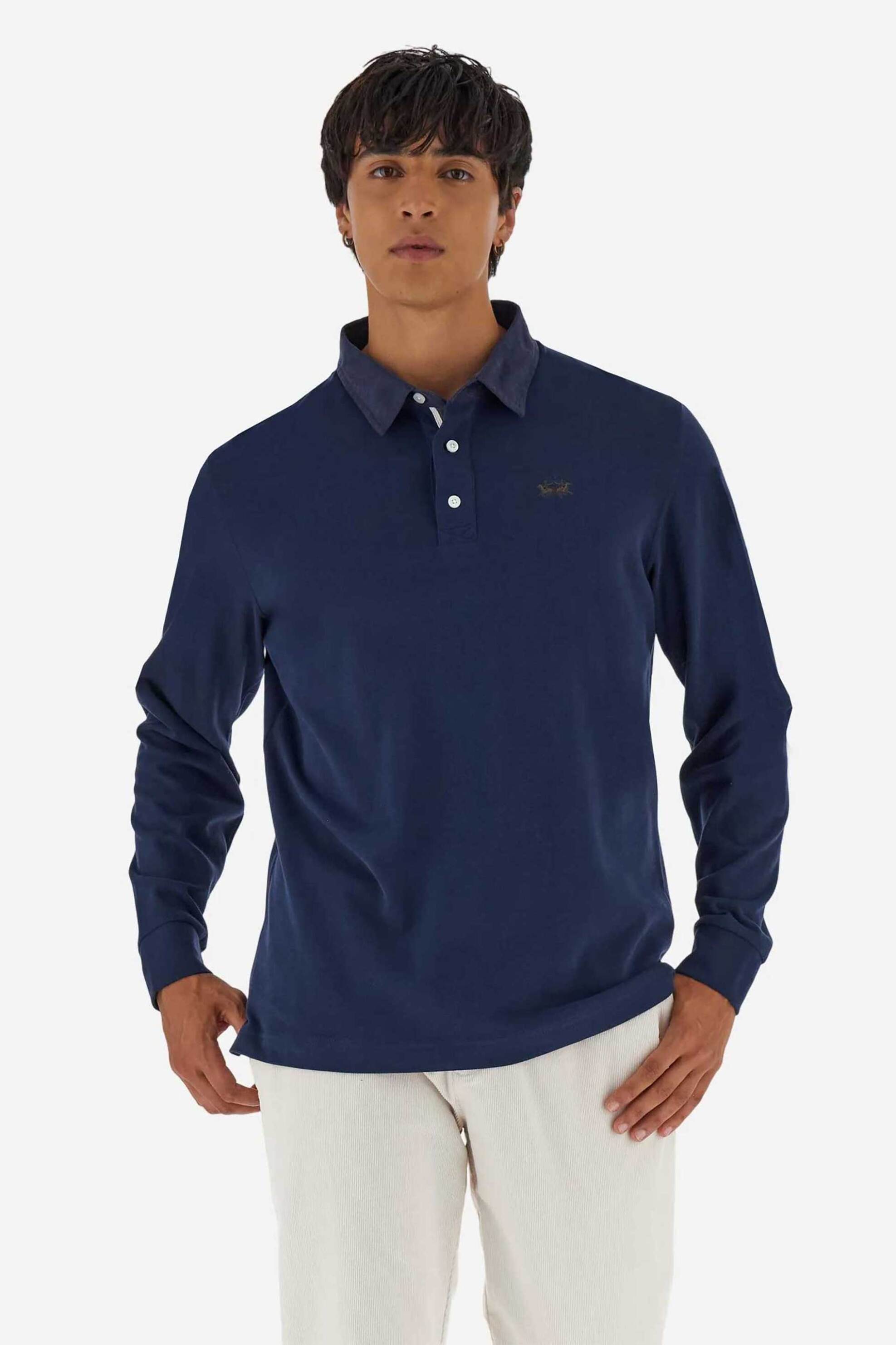 La Martina ανδρική μπλούζα πόλο με κεντημένο λογότυπο και contrast γιακά Regular Fit "Brendon" - MBP007-JS005 Μπλε Σκούρο