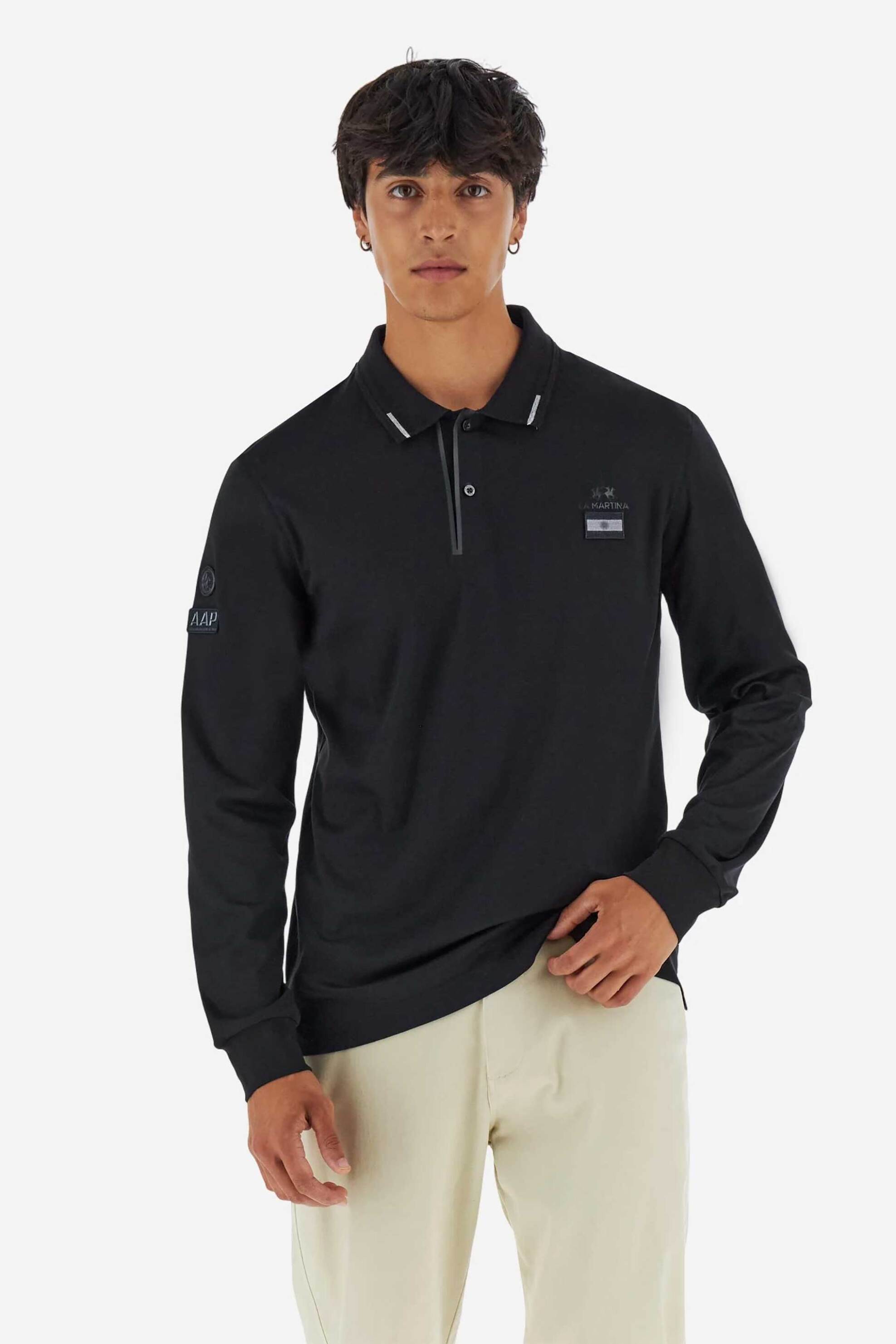 LA MARTINA La Martina ανδρική μπλούζα πόλο με κεντημένο λογότυπο Regular Fit "Booker" - MBP602-JS404 Μαύρο