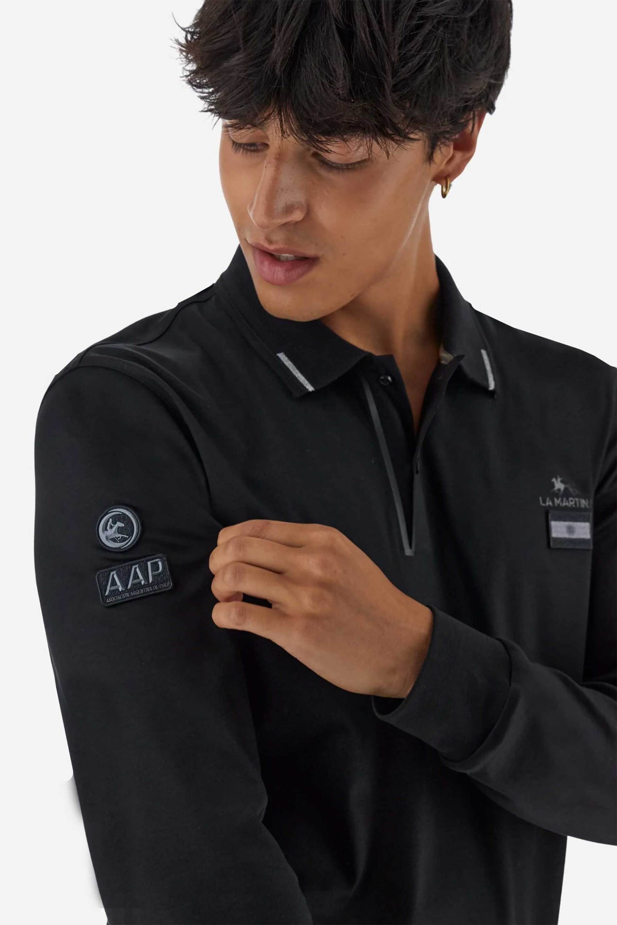 La Martina ανδρική μπλούζα πόλο με κεντημένο λογότυπο Regular Fit "Booker" - MBP602-JS404 Μαύρο φωτογραφία