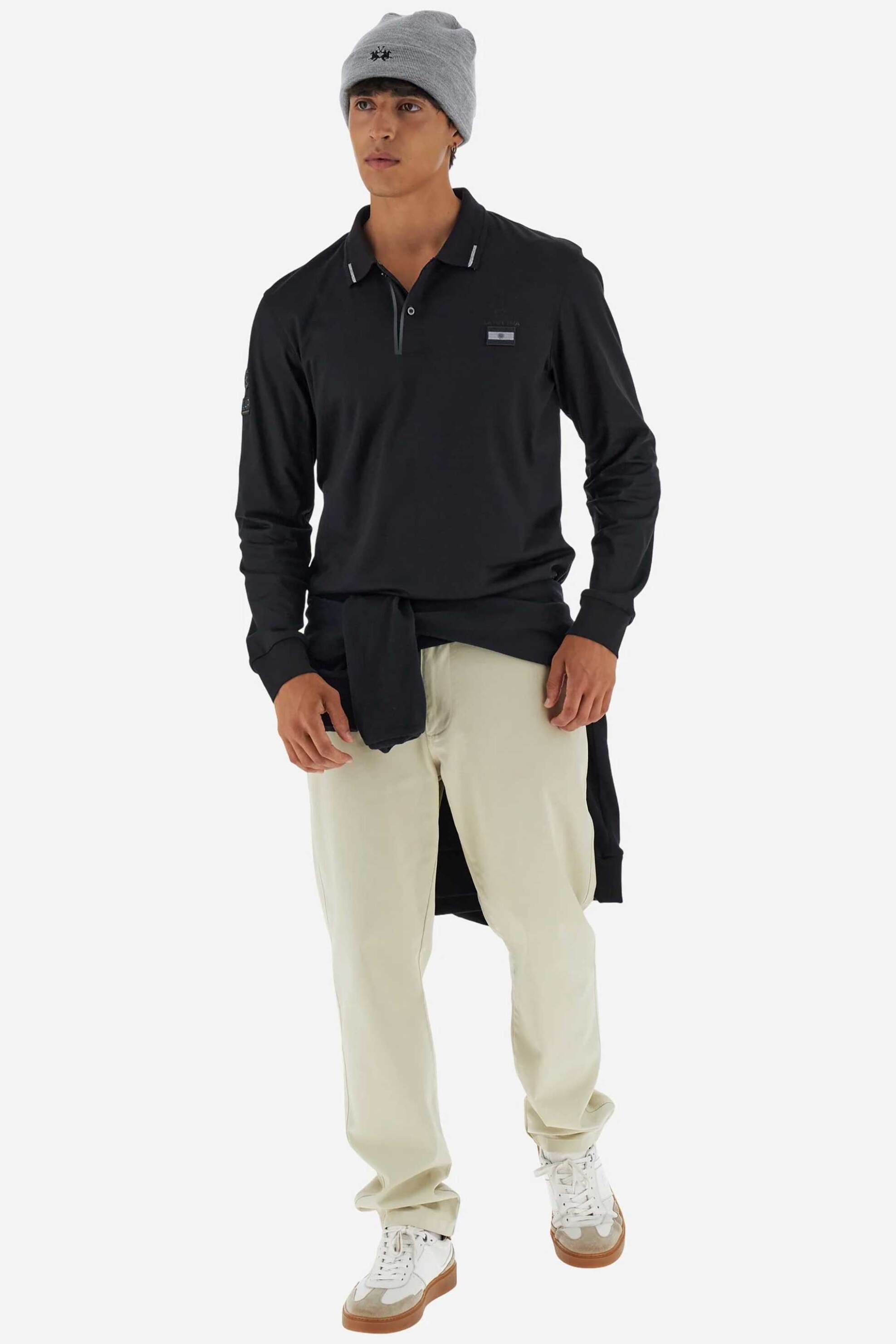 La Martina ανδρική μπλούζα πόλο με κεντημένο λογότυπο Regular Fit "Booker" - MBP602-JS404 Μαύρο φωτογραφία