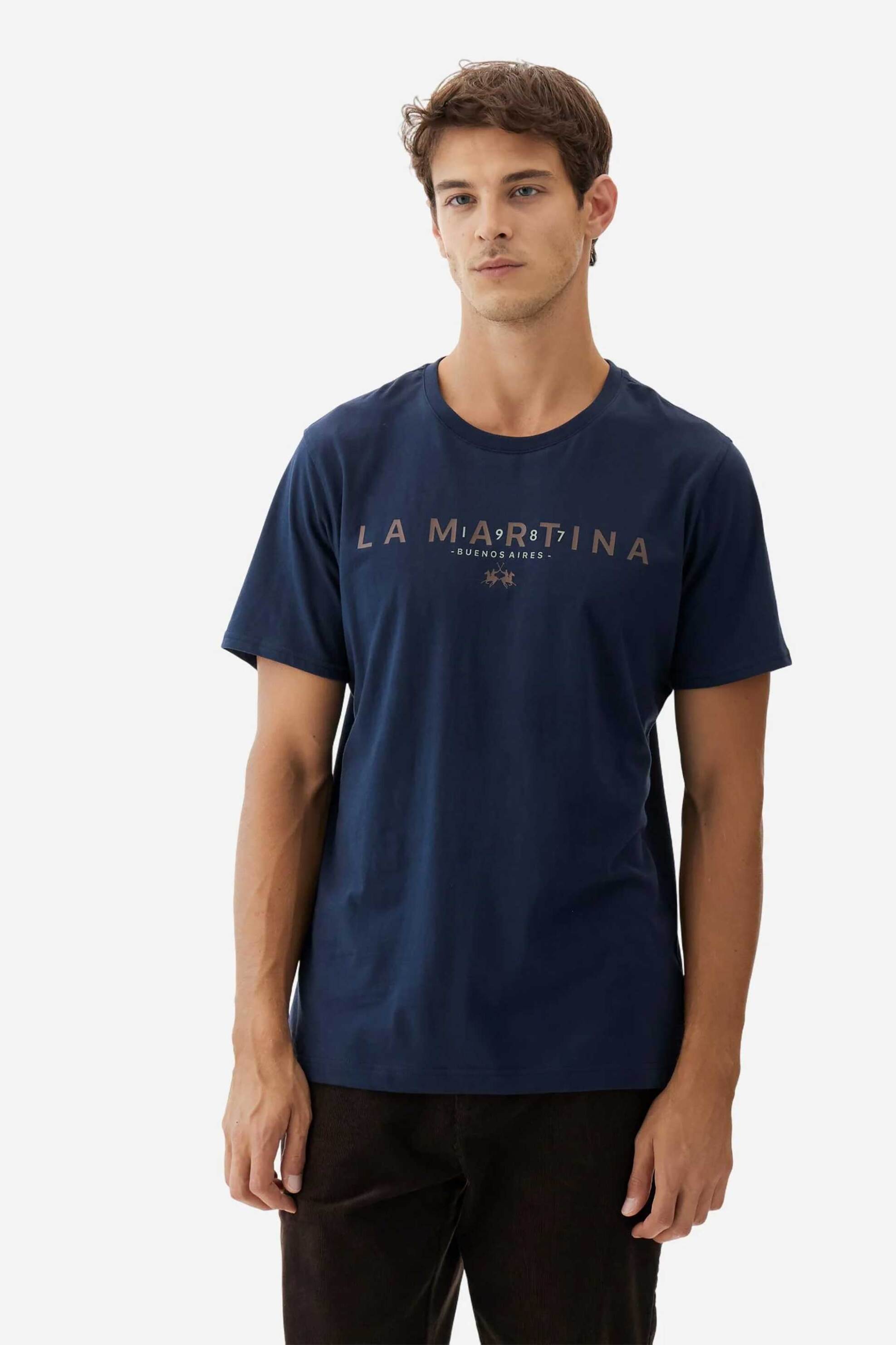 LA MARTINA La Martina ανδρικό T-shirt με logo print Regular Fit "Bonifacio" - MBR007-JS206 Μπλε Σκούρο