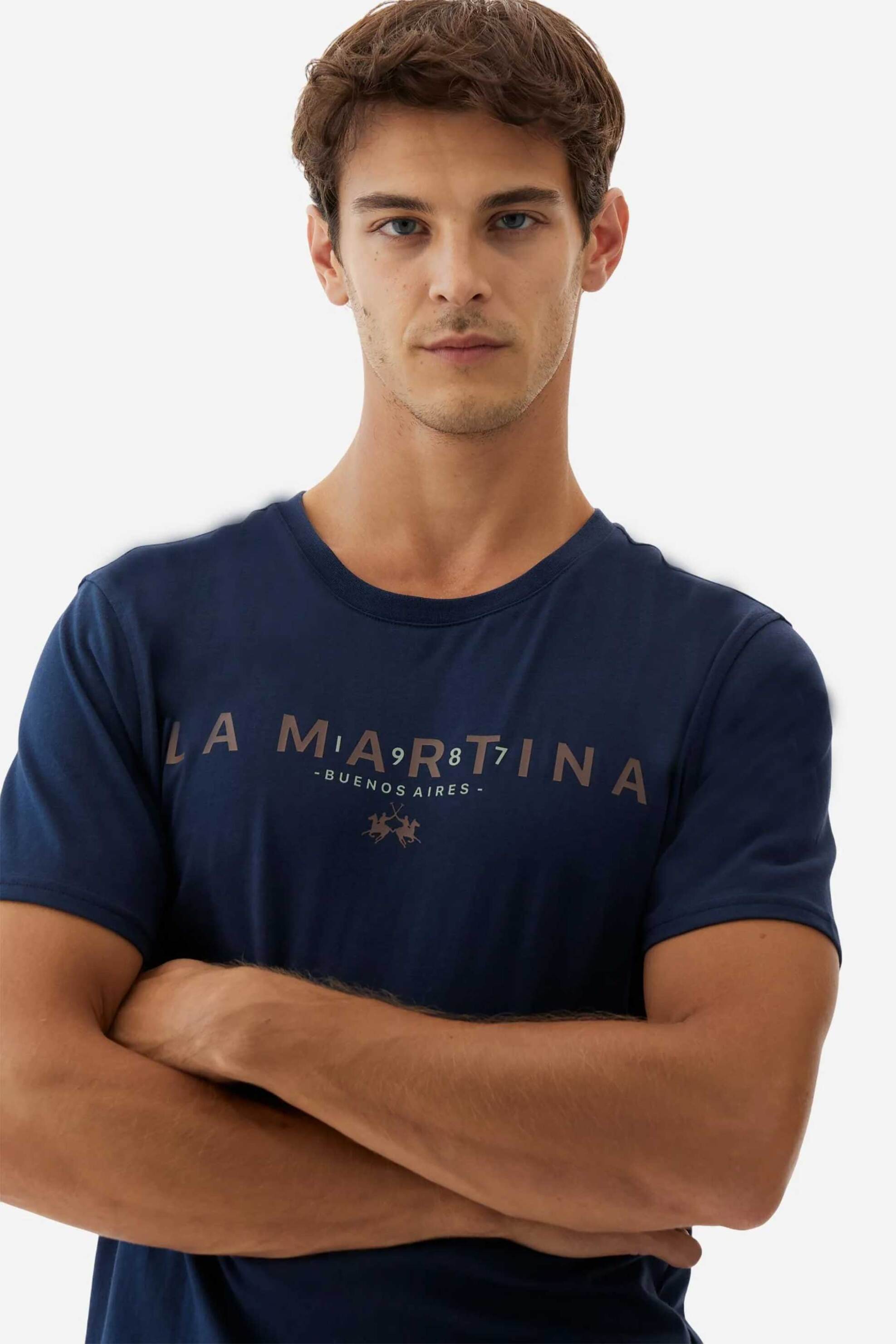 La Martina ανδρικό T-shirt με logo print Regular Fit "Bonifacio" - MBR007-JS206 Μπλε Σκούρο φωτογραφία