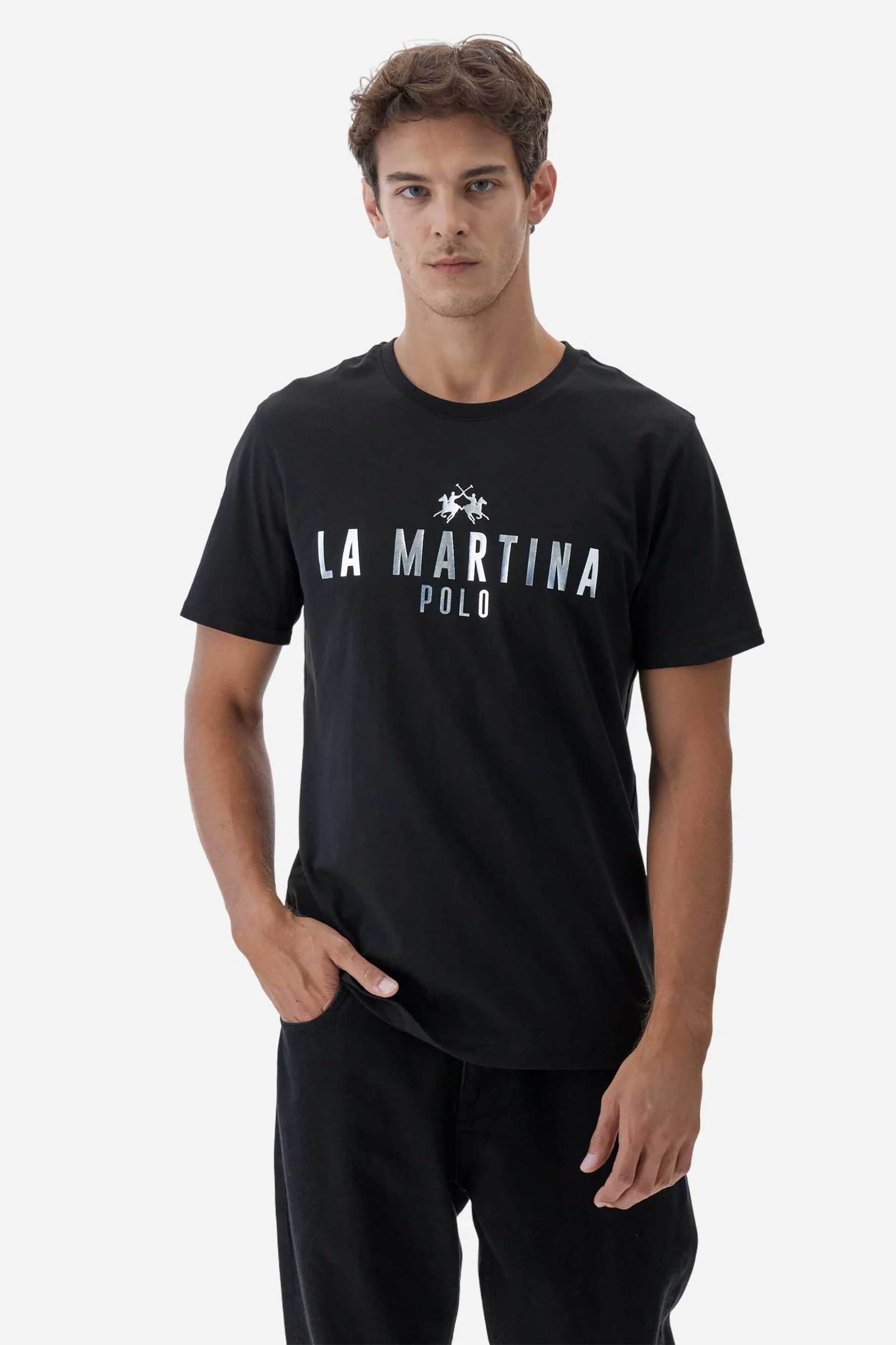 LA MARTINA La Martina ανδρικό T-shirt με logo print Regular Fit "Brigham" - MBR322-JS206 Μαύρο