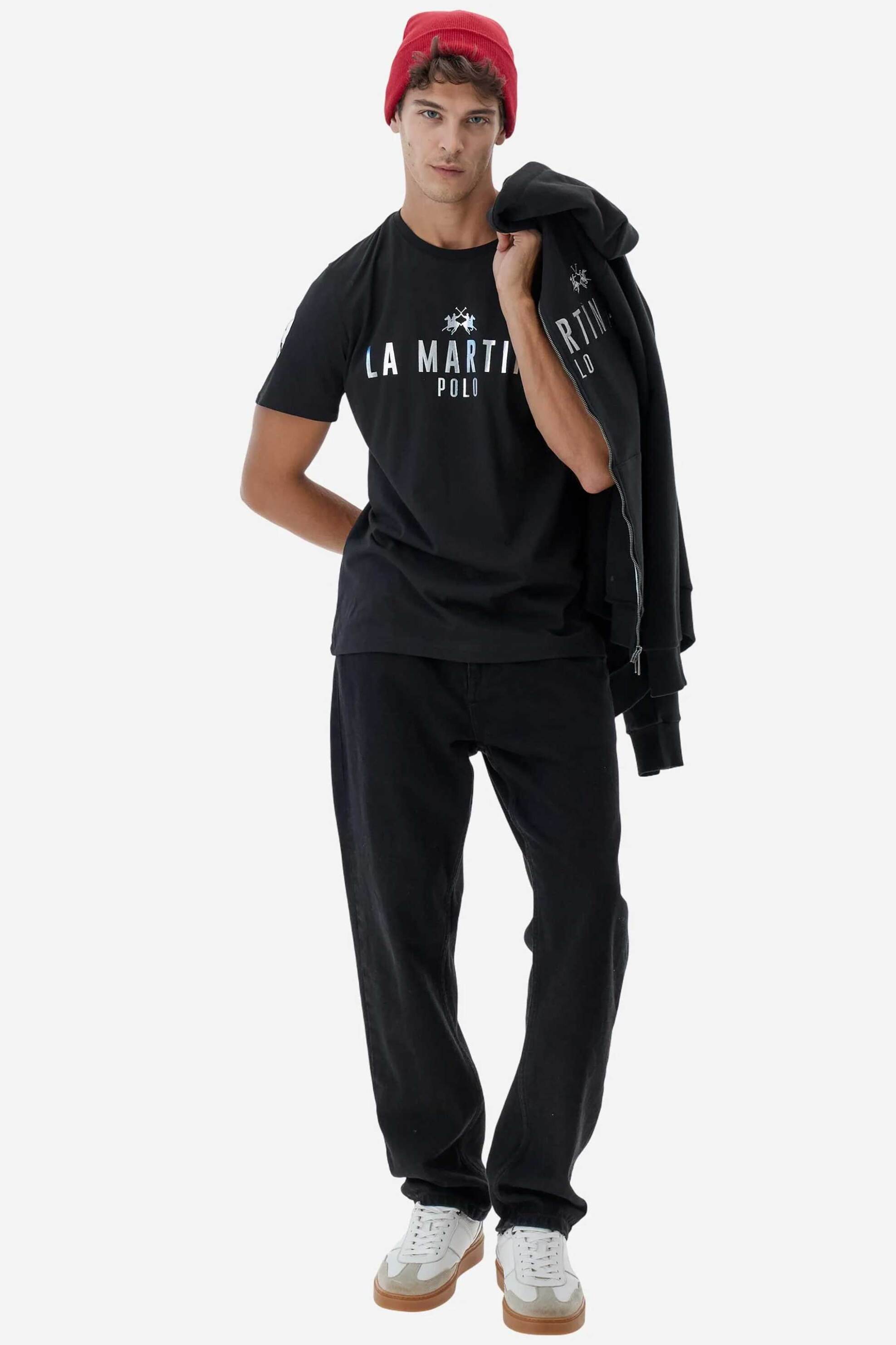 La Martina ανδρικό T-shirt με logo print Regular Fit "Brigham" - MBR322-JS206 Μαύρο φωτογραφία