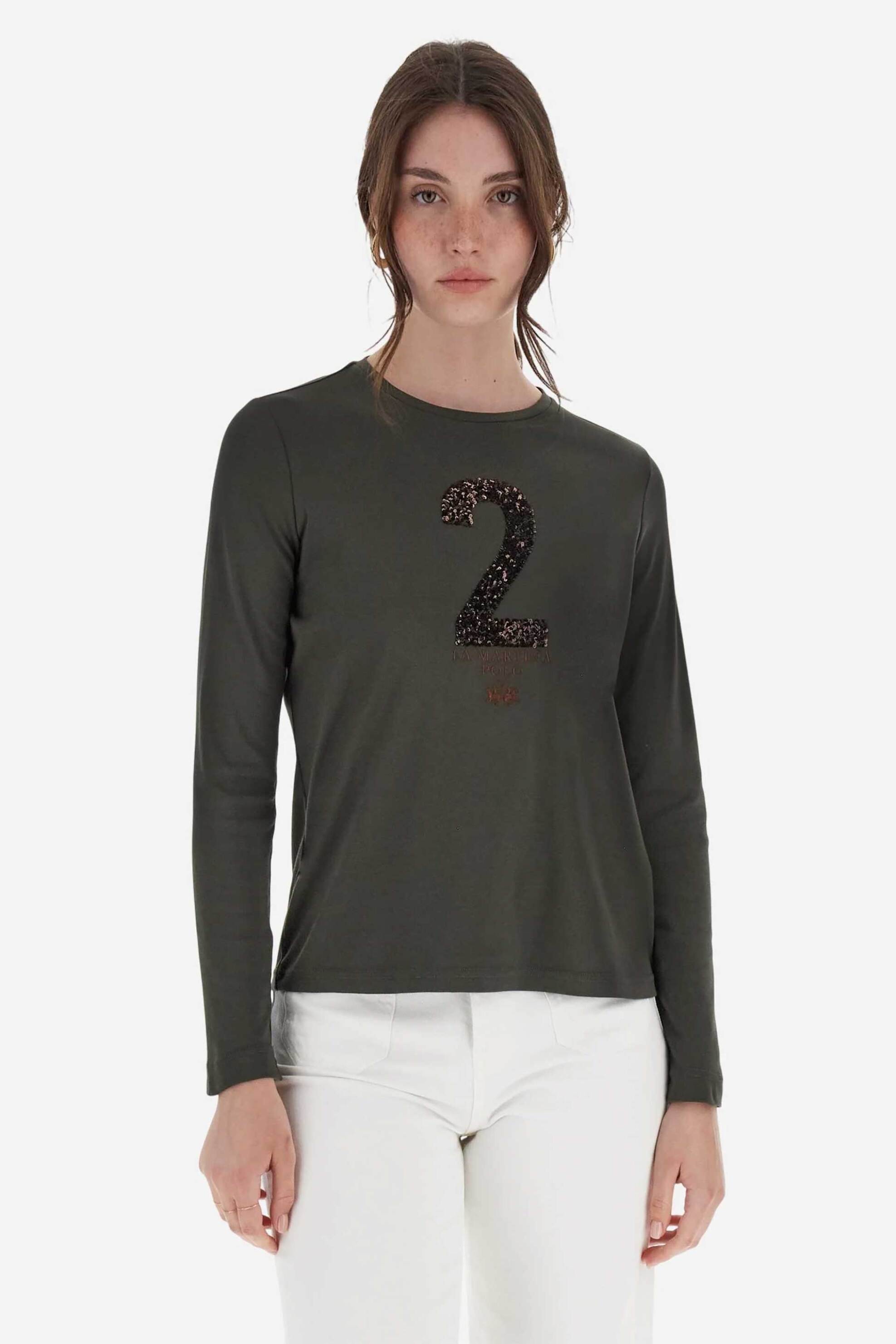 LA MARTINA La Martina γυναικεία μακρυμάνικη μπλούζα με σχέδιο Regular Fit "Berenice" - WBR300-JS404 Χακί