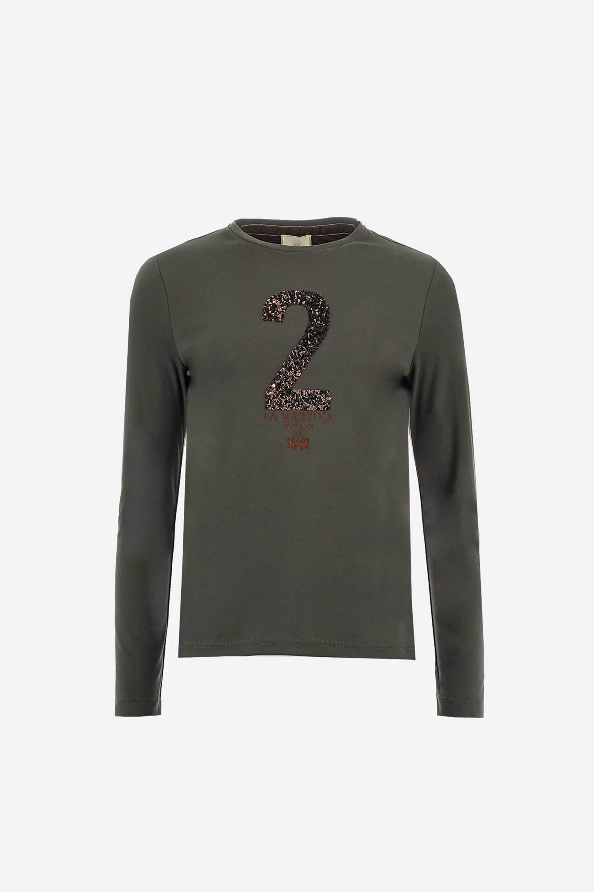 La Martina γυναικεία μακρυμάνικη μπλούζα με σχέδιο Regular Fit "Berenice" - WBR300-JS404 Χακί φωτογραφία