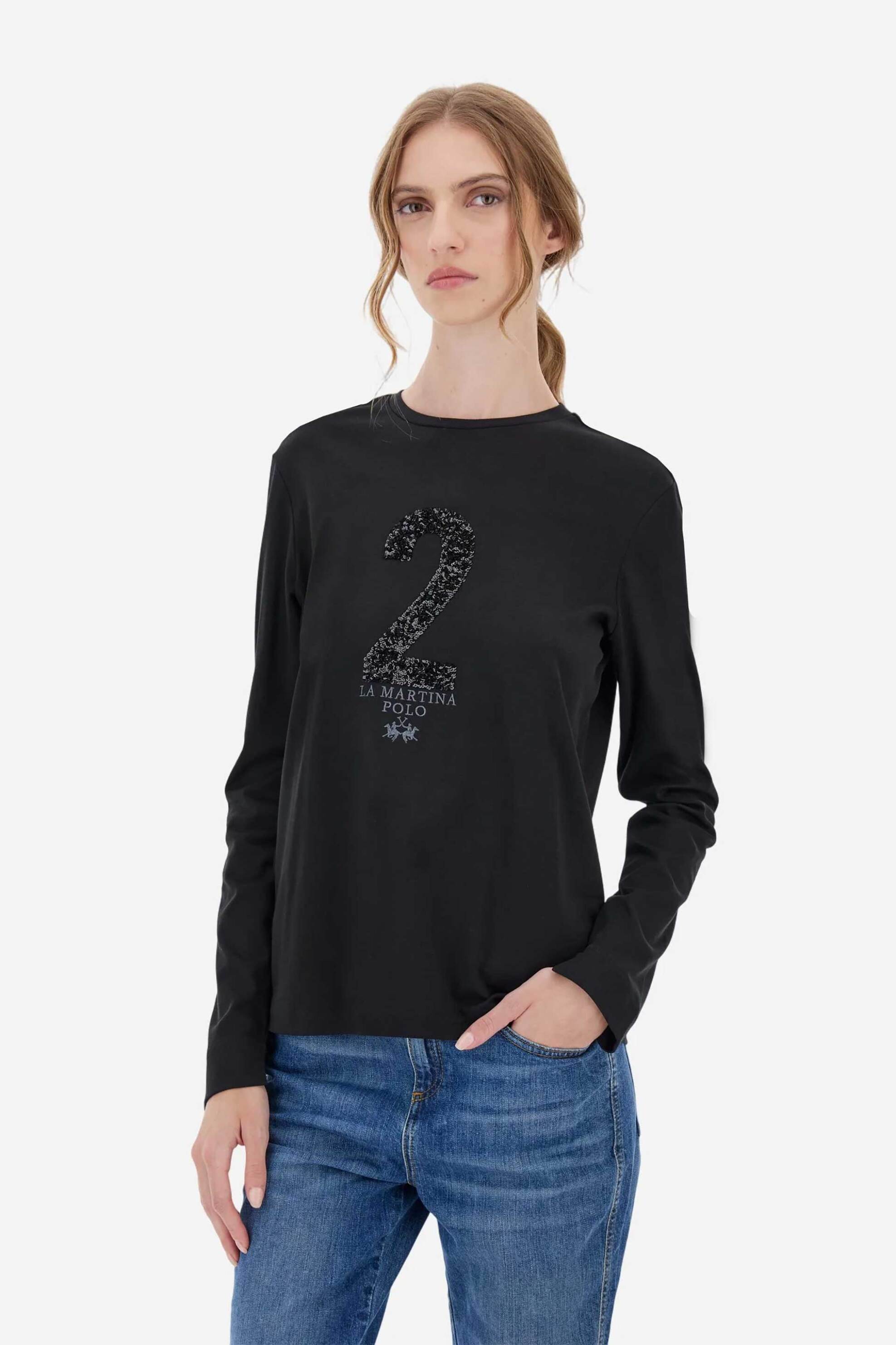 LA MARTINA La Martina γυναικεία μακρυμάνικη μπλούζα με σχέδιο Regular Fit "Berenice" - WBR300-JS404 Μαύρο