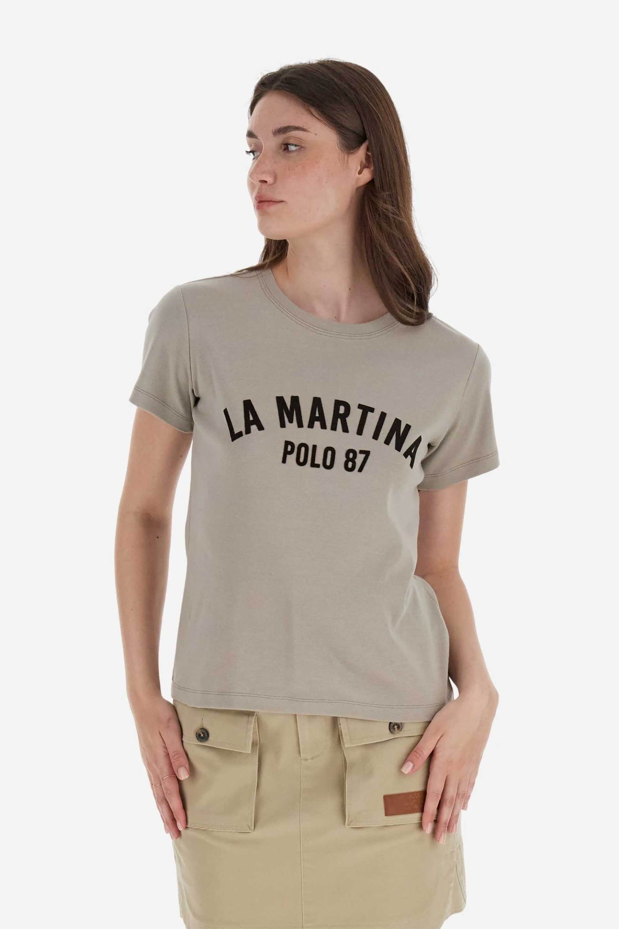 La Martina γυναικείο T-shirt με logo print Slim Fit "Basanta" - WBR301-RB013 Γκρι