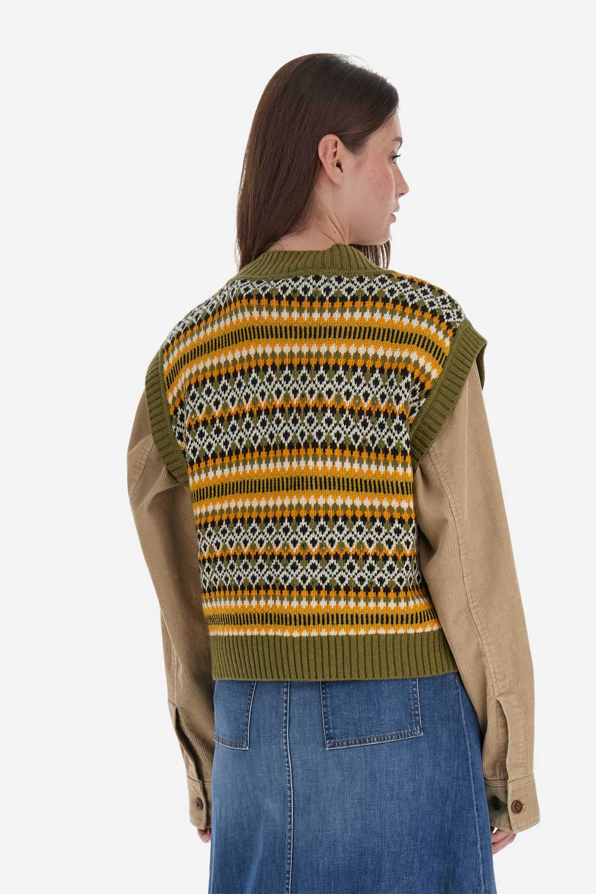 La Martina γυναικεία πλεκτή μπλούζα αμάνικη με σχέδιο στην πλέξη Straight Cut "Berta" - WBS002-YW143 Λαδί φωτογραφία