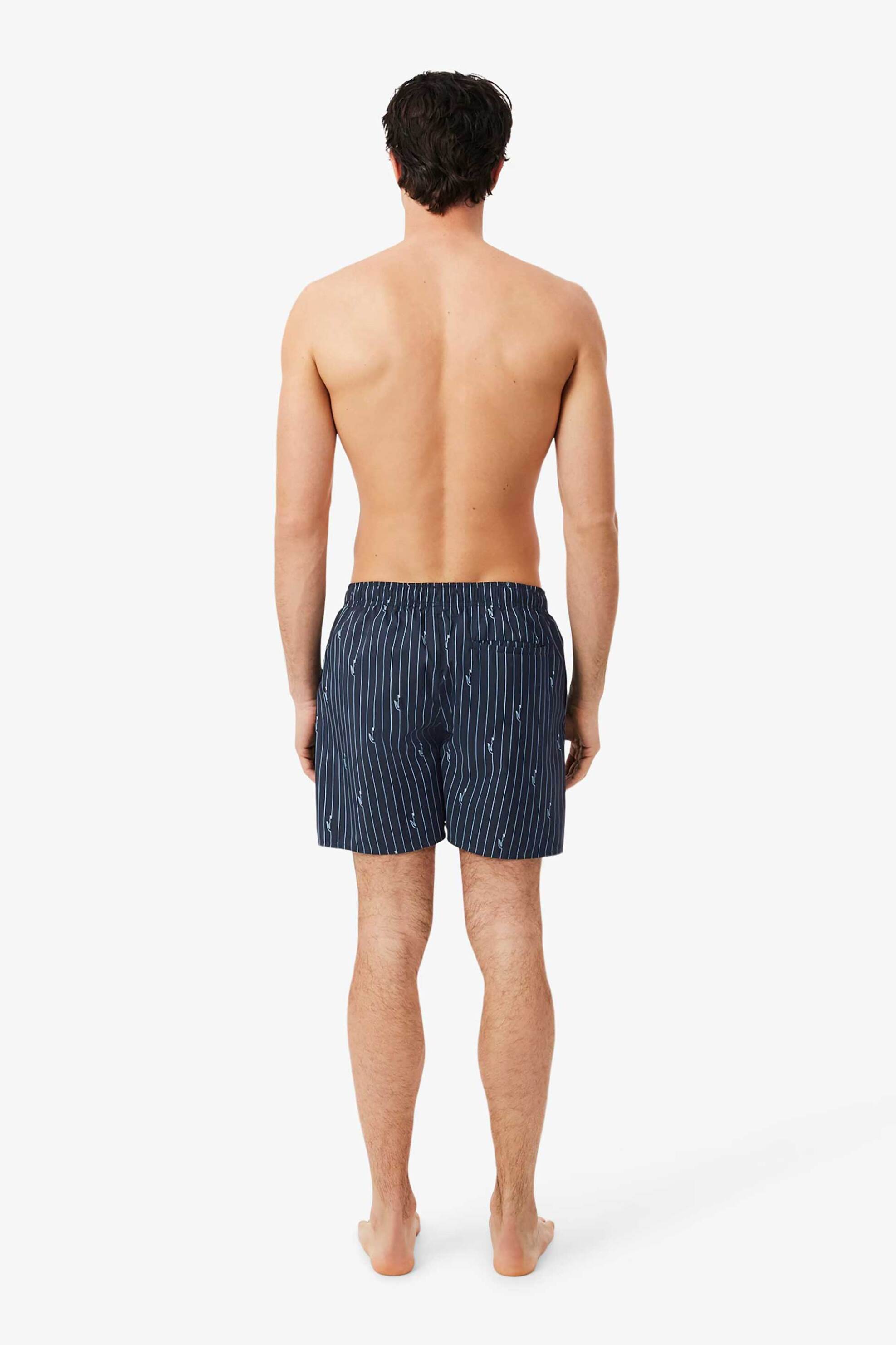 Lacoste Ανδρικό Μαγιό Σορτς με Ριγέ Σχέδιο Και Crocodile Print - Mh1849 Μπλε Σκούρο