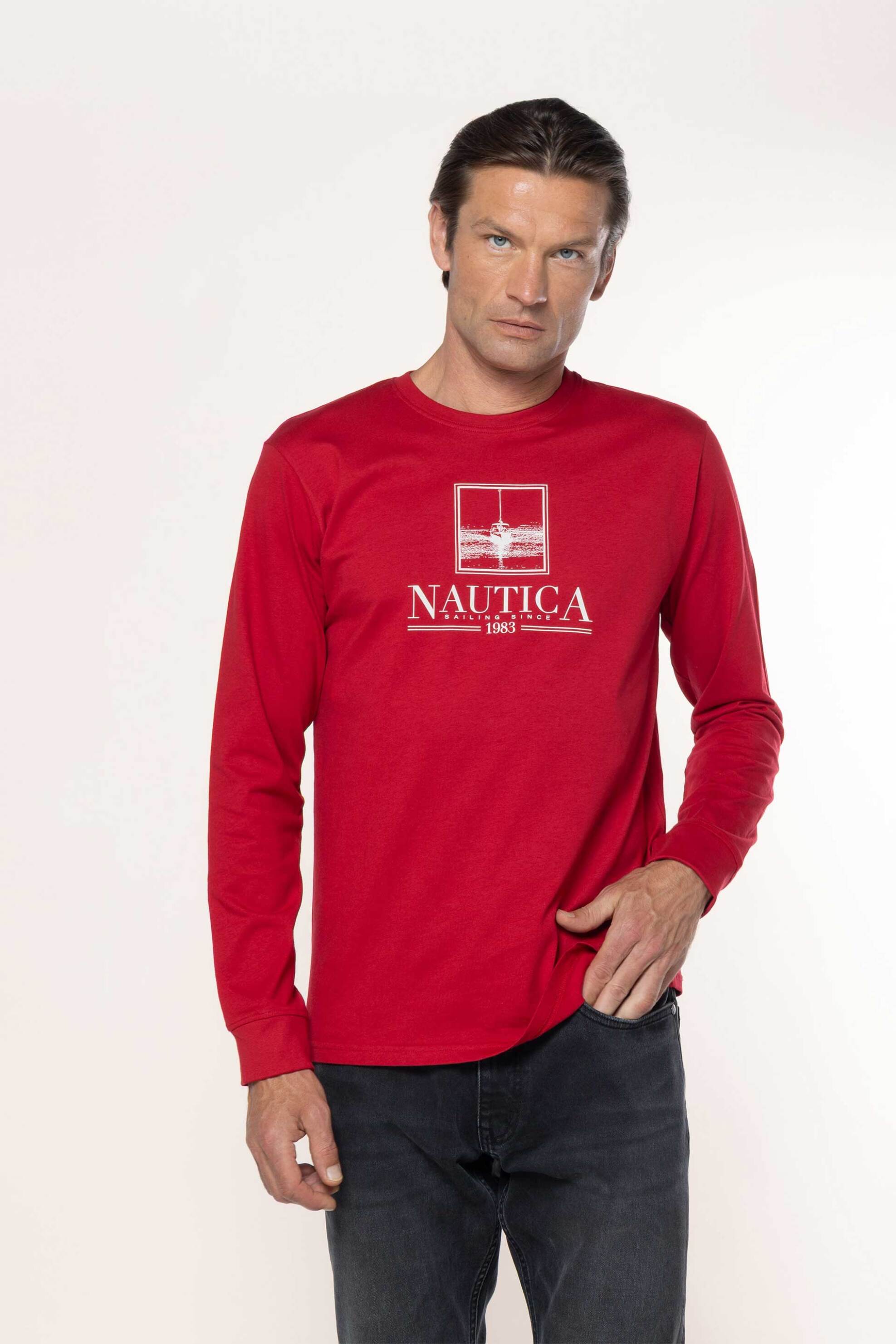 Nautica ανδρική μακρυμάνικη μπλούζα με graphic logo - N1X04818 Κόκκινο