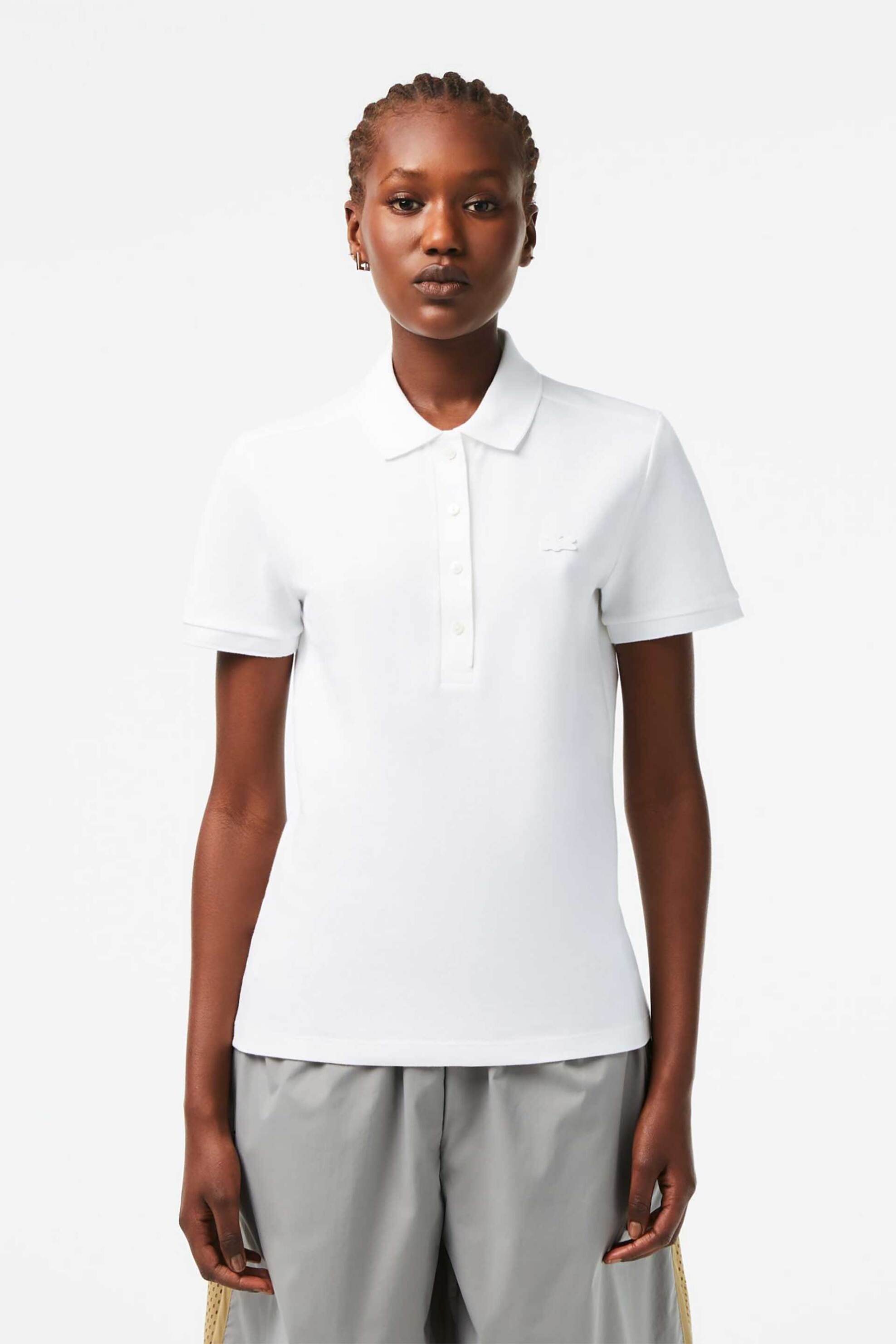 Lacoste Lacoste γυναικεία μπλούζα πόλο πικέ κοντομάνικη με κεντημένο λογότυπο Slim Fit - PF5462 Λευκό