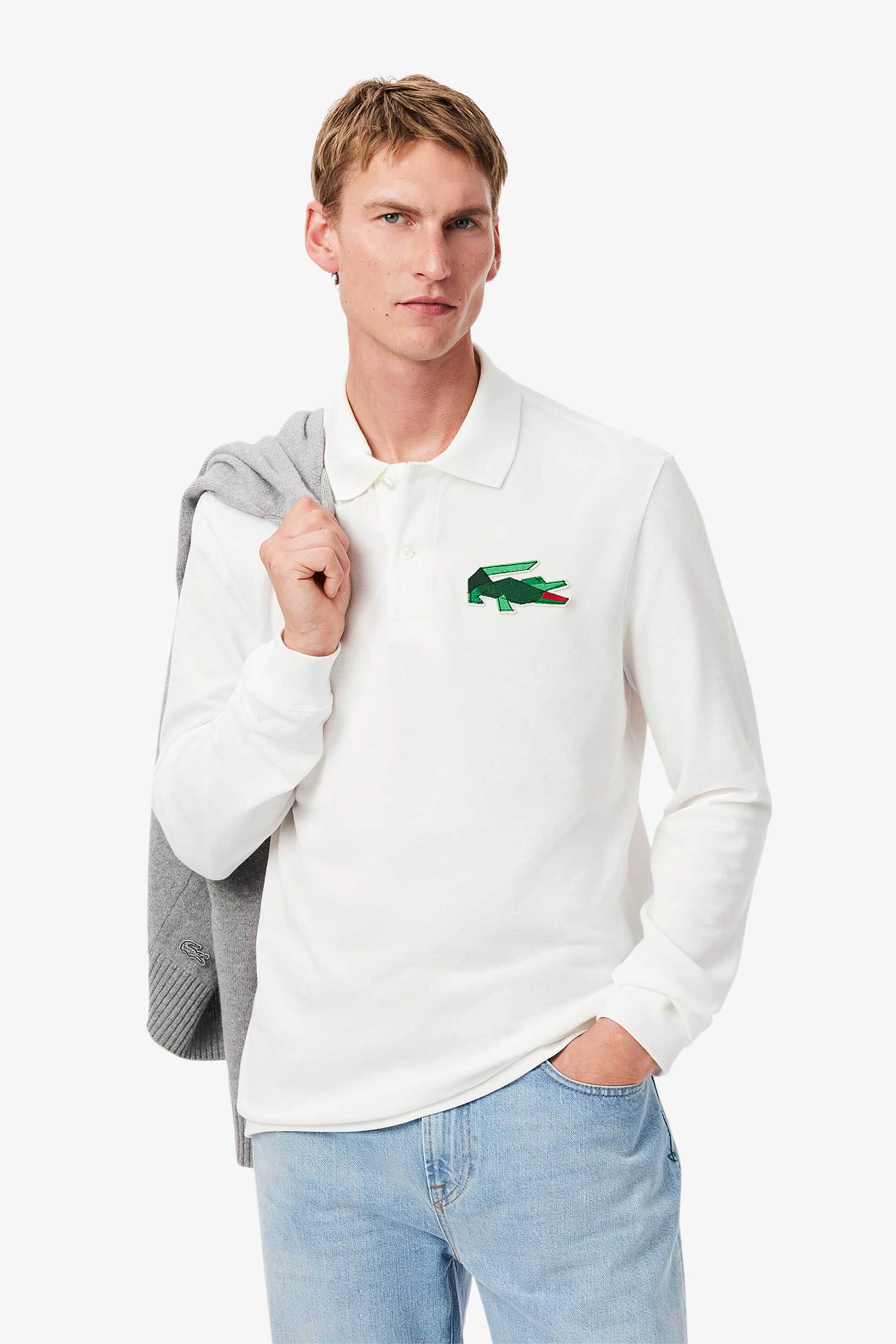 Lacoste ανδρική πόλο μπλούζα με κεντημένο graphic logo Classic Fit - PH3597-00 Λευκό