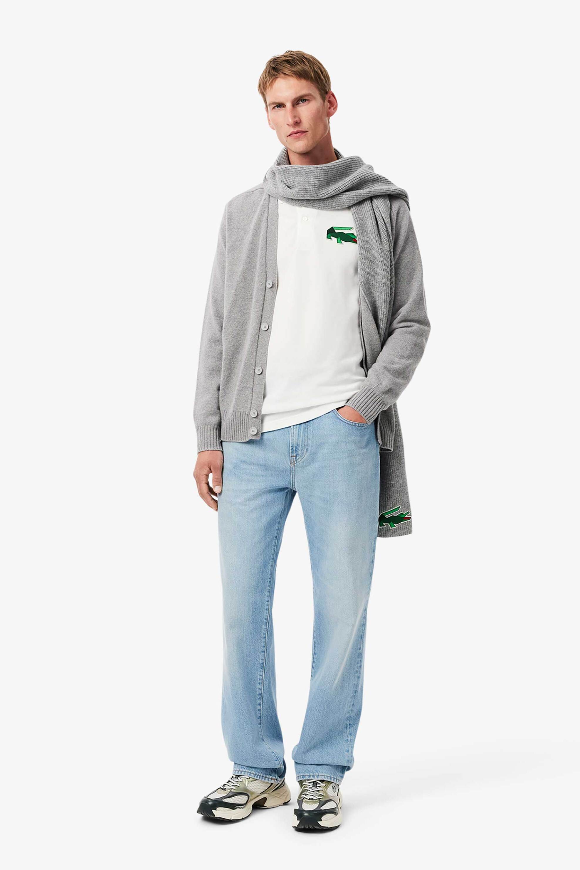 Lacoste ανδρική πόλο μπλούζα με κεντημένο graphic logo Classic Fit - PH3597-00 Λευκό φωτογραφία