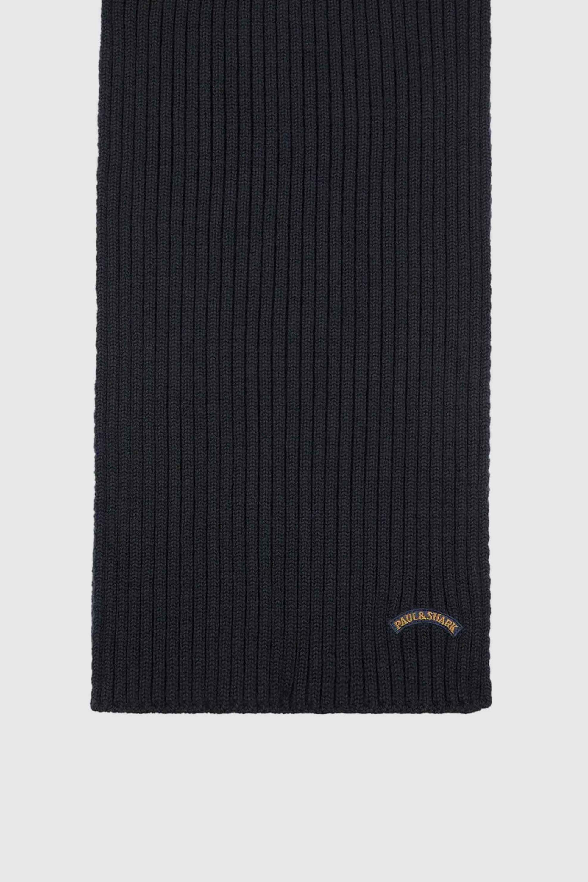 PAUL & SHARK Paul&Shark ανδρικό μάλλινο κασκόλ ribbed με λογότυπο - 14317050 Μαύρο