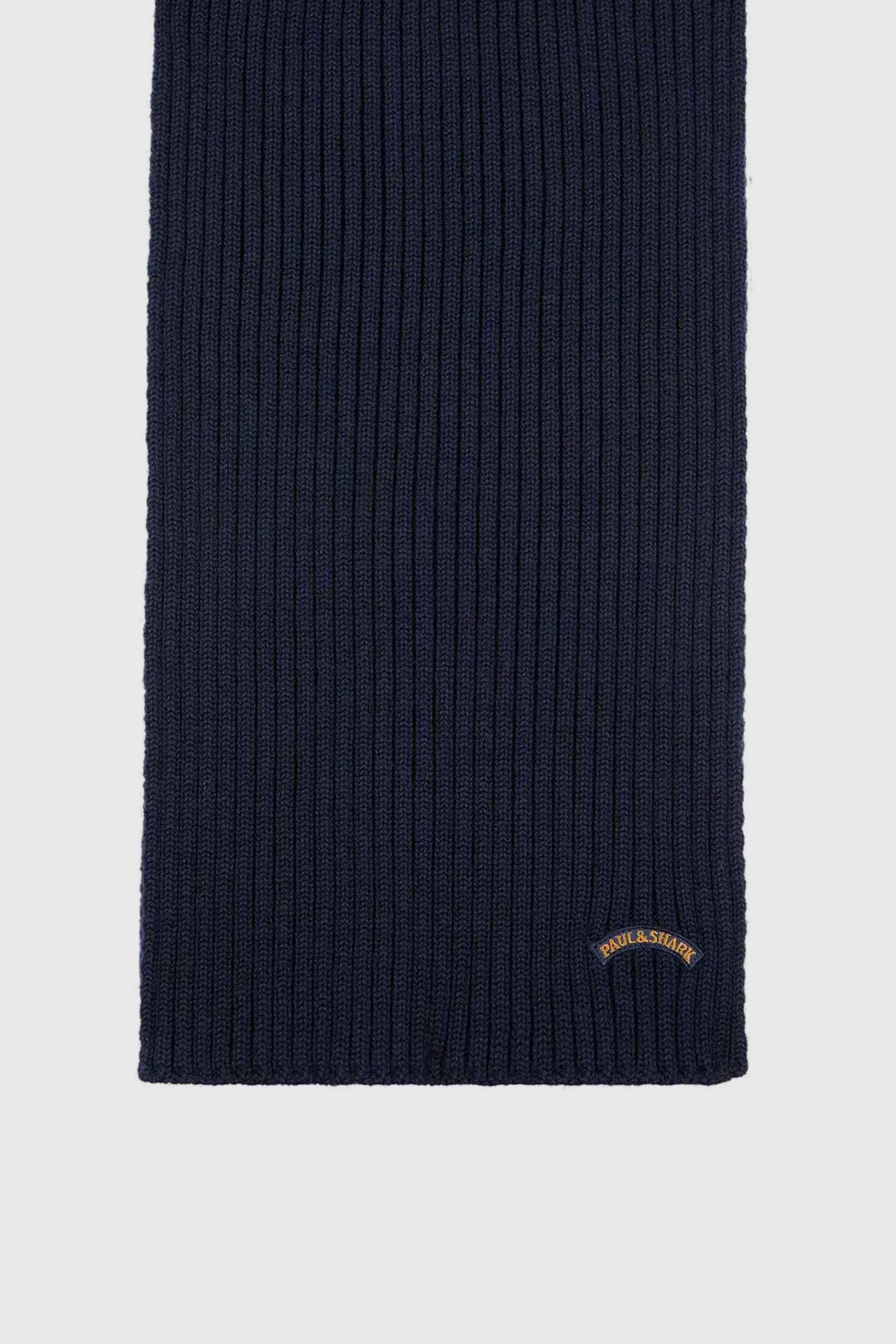 PAUL & SHARK Paul&Shark ανδρικό μάλλινο κασκόλ ribbed με λογότυπο - 14317050 Μπλε Σκούρο