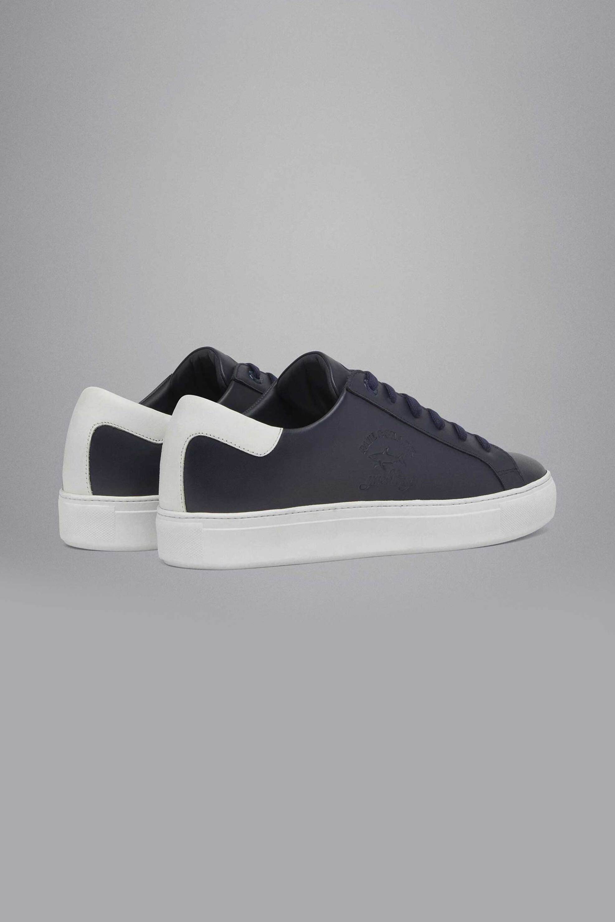 Paul&Shark ανδρικά δερμάτινα sneakers με ανάγλυφο λογότυπο - C0P8000 Μπλε Σκούρο φωτογραφία