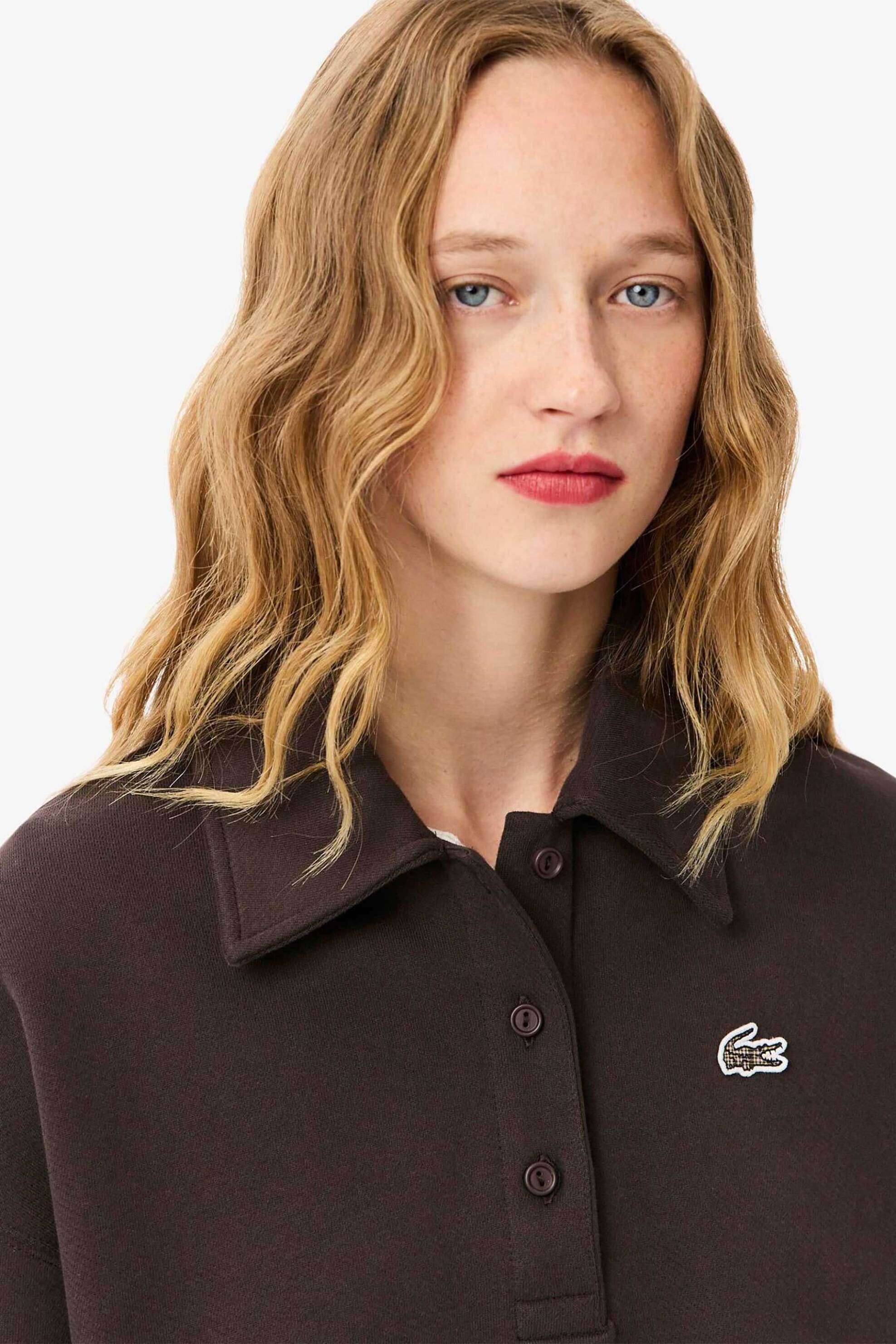 Lacoste γυναικεία μπλούζα φούτερ με πόλο γιακά oversized - SF5275-00 Καφέ φωτογραφία