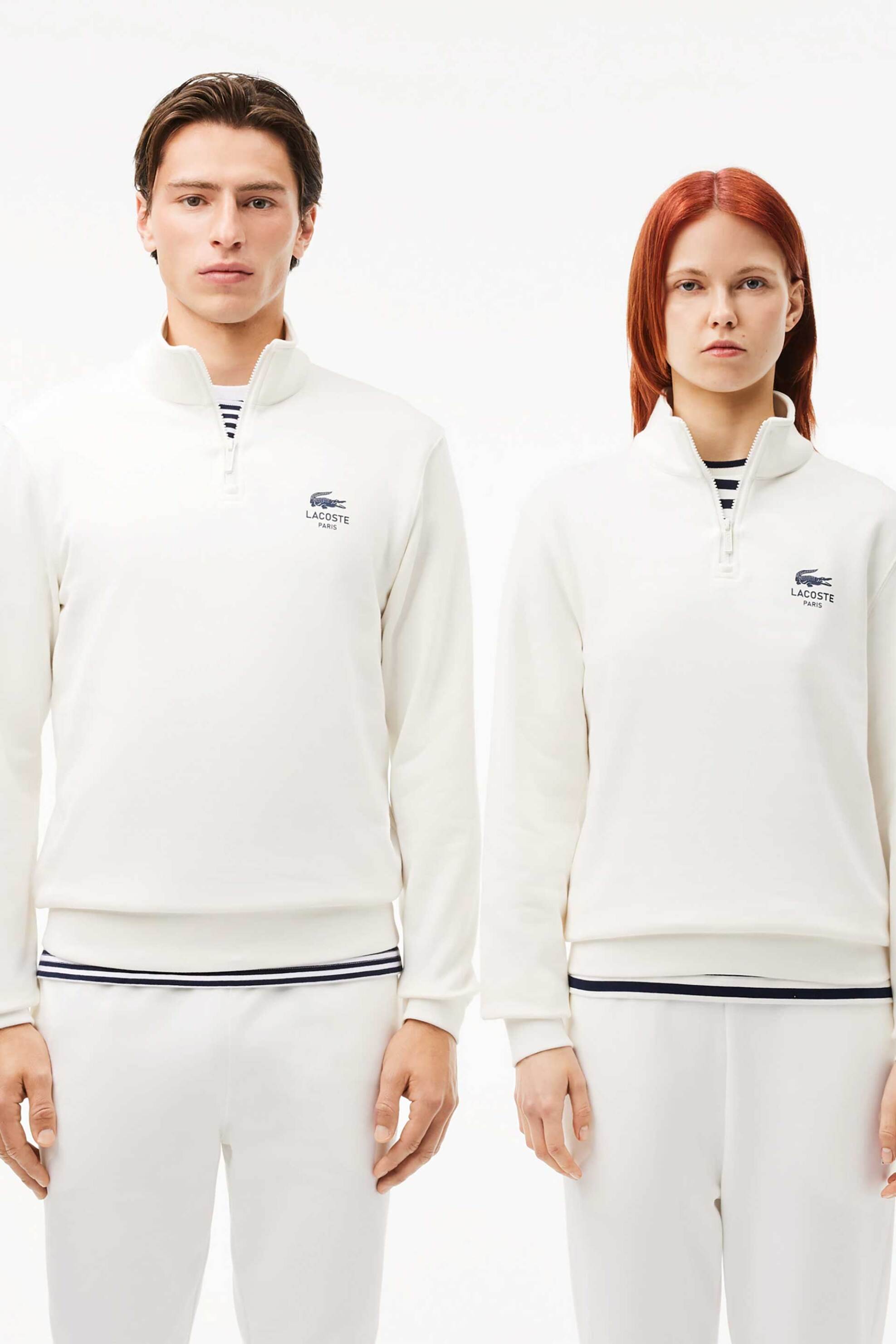 Lacoste unisex μπλούζα φούτερ με ψηλό λαιμό και λογότυπο Classic Fit - SH2735-00 Λευκό