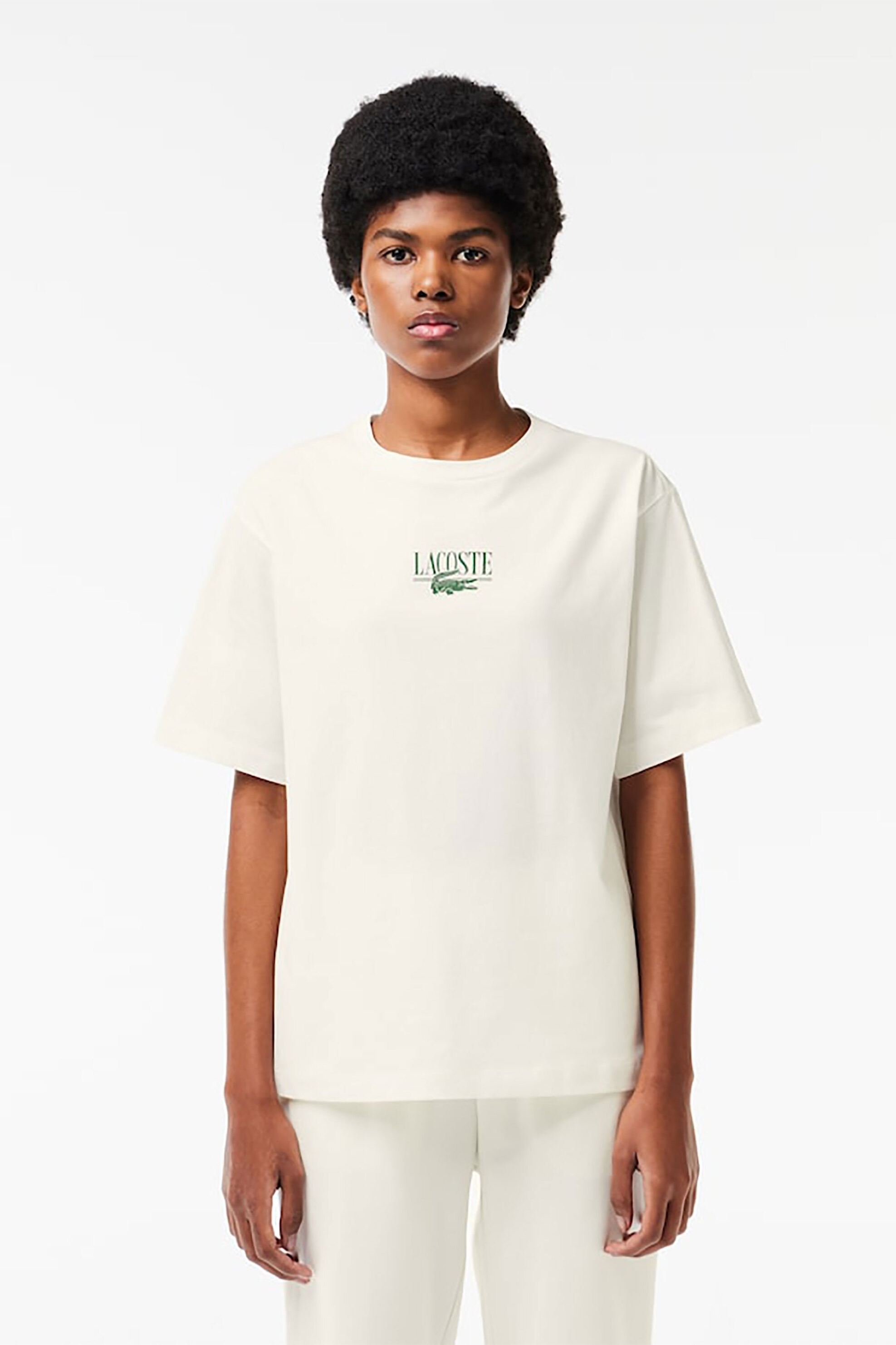 Lacoste γυναικείο T-shirt με logo print Regular Fit - TF0854 Υπόλευκο
