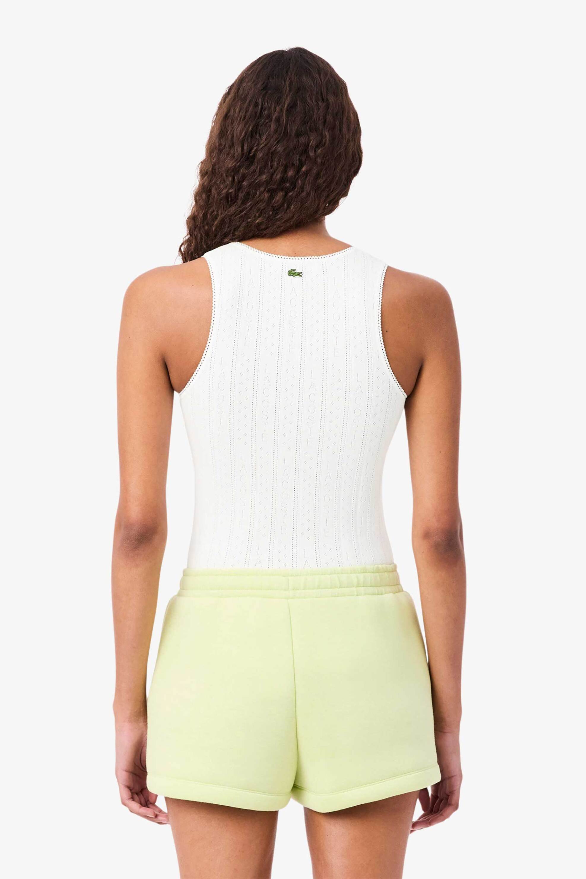 Lacoste Γυναικεία Πλεκτή Αμάνικη Μπλούζα με Λεπτομέρειες από Δαντέλα Slim Fit - Tf5279 Λευκό