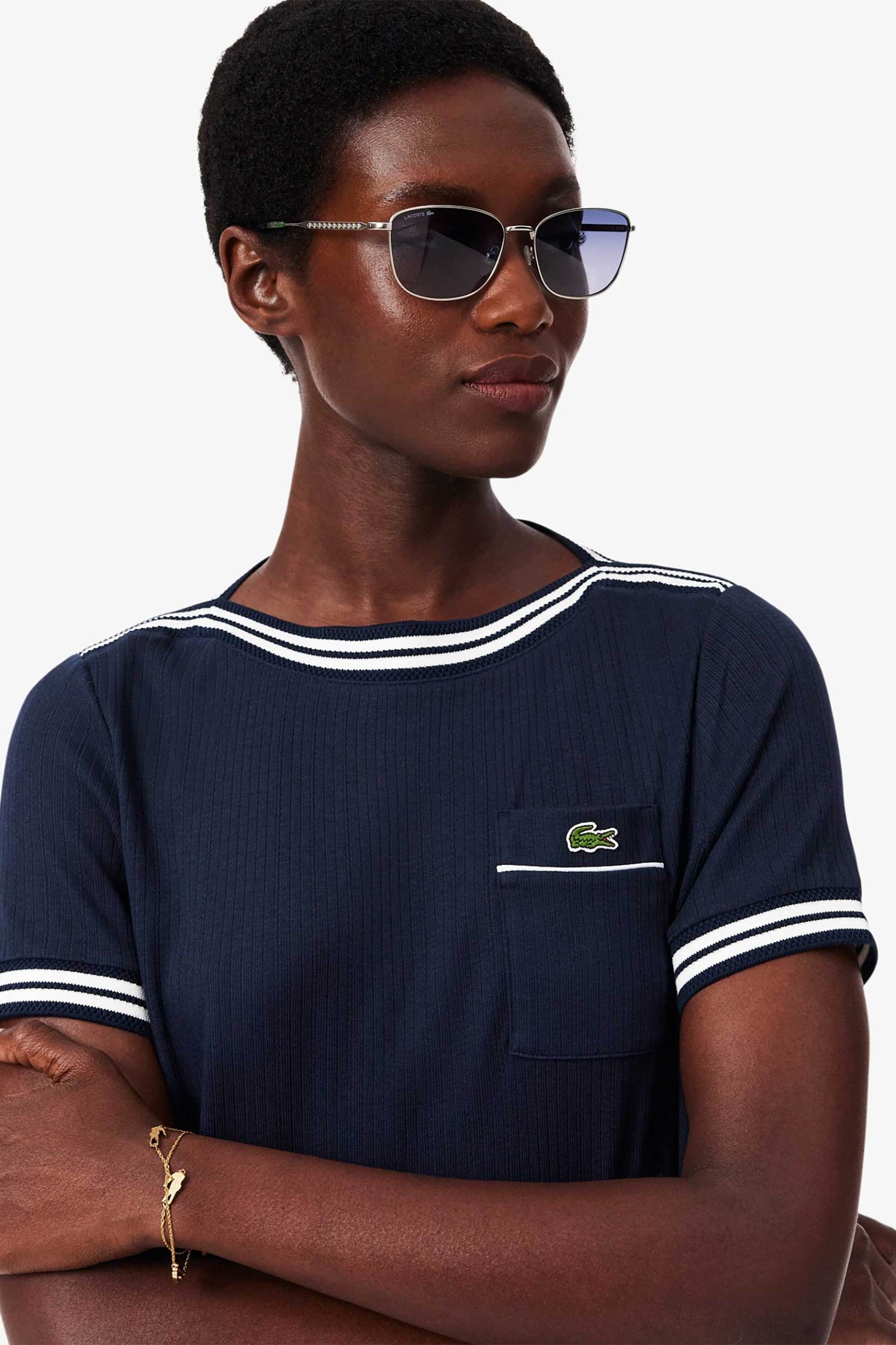 LACOSTE Lacoste γυναικείο πλεκτό T-shirt με contrast trims και τσέπη με κεντημένο λογότυπο Regular Fit - TF9890 Μπλε Σκούρο - 2