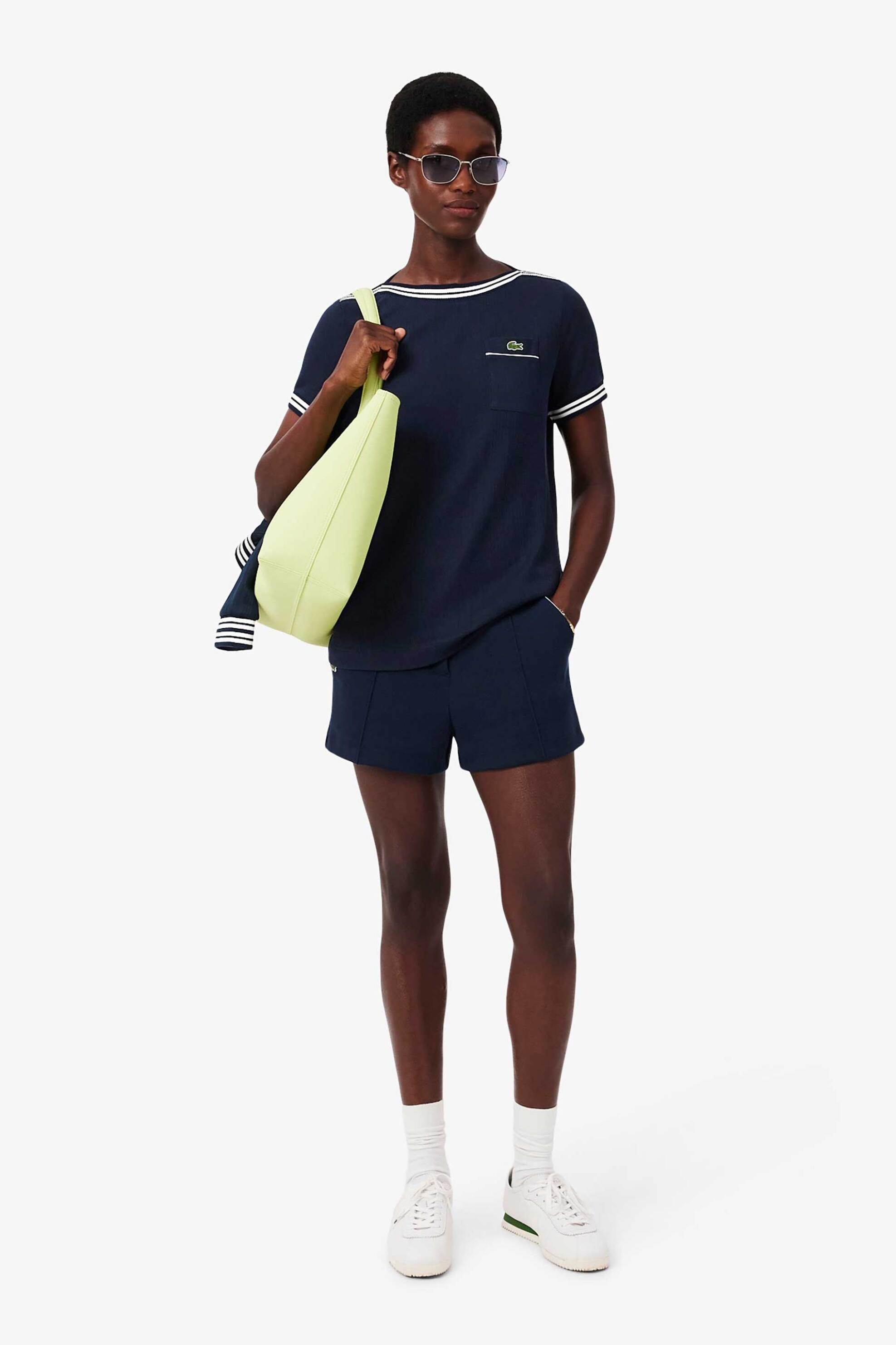 LACOSTE Lacoste γυναικείο πλεκτό T-shirt με contrast trims και τσέπη με κεντημένο λογότυπο Regular Fit - TF9890 Μπλε Σκούρο - 3