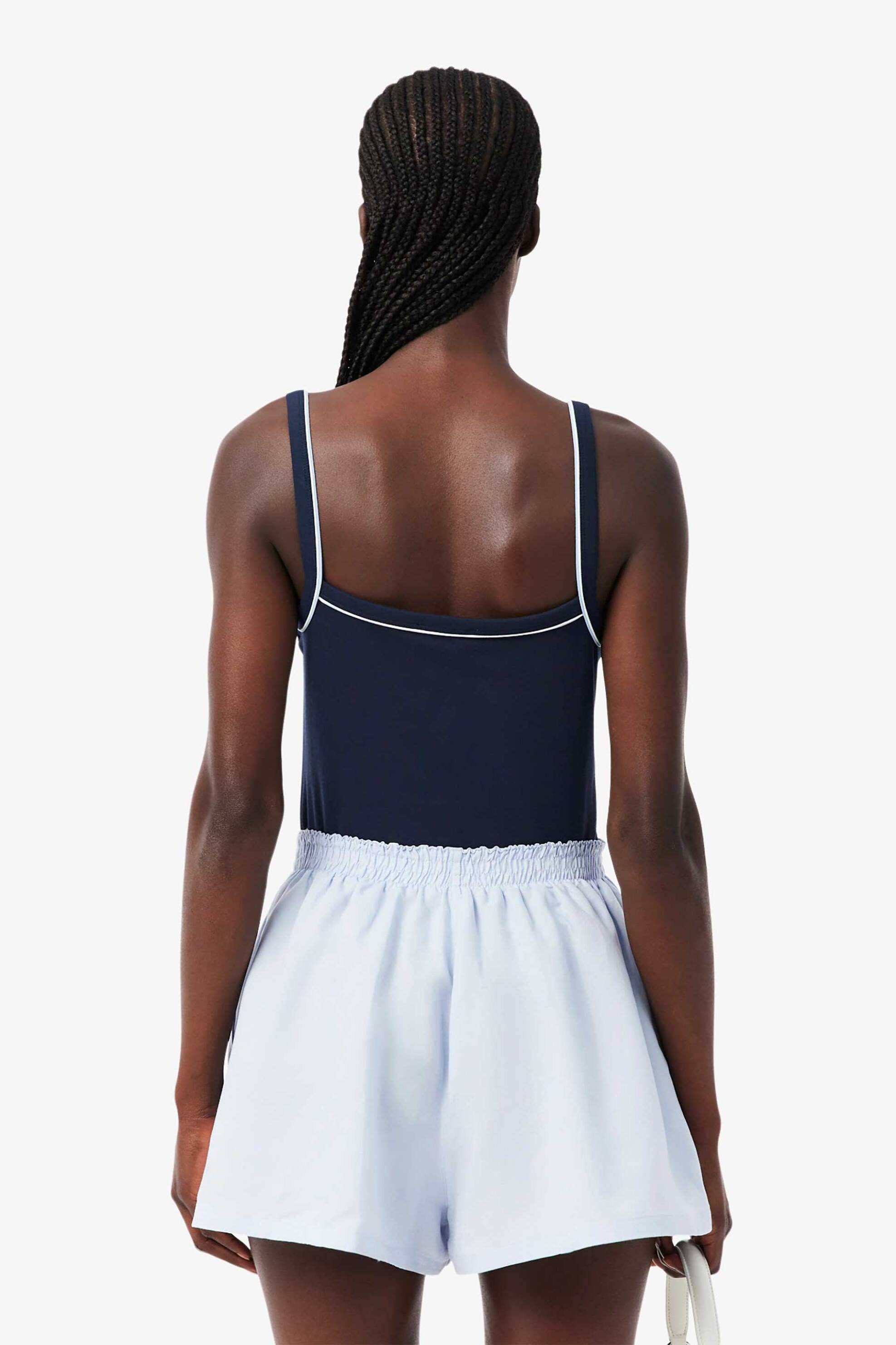 Lacoste Γυναικείο Αμάνικο Τοπ με Contrast Λεπτομέρειες Και Κεντημένο Λογότυπο Slim Fit - Tf9902 Μπλε Σκούρο