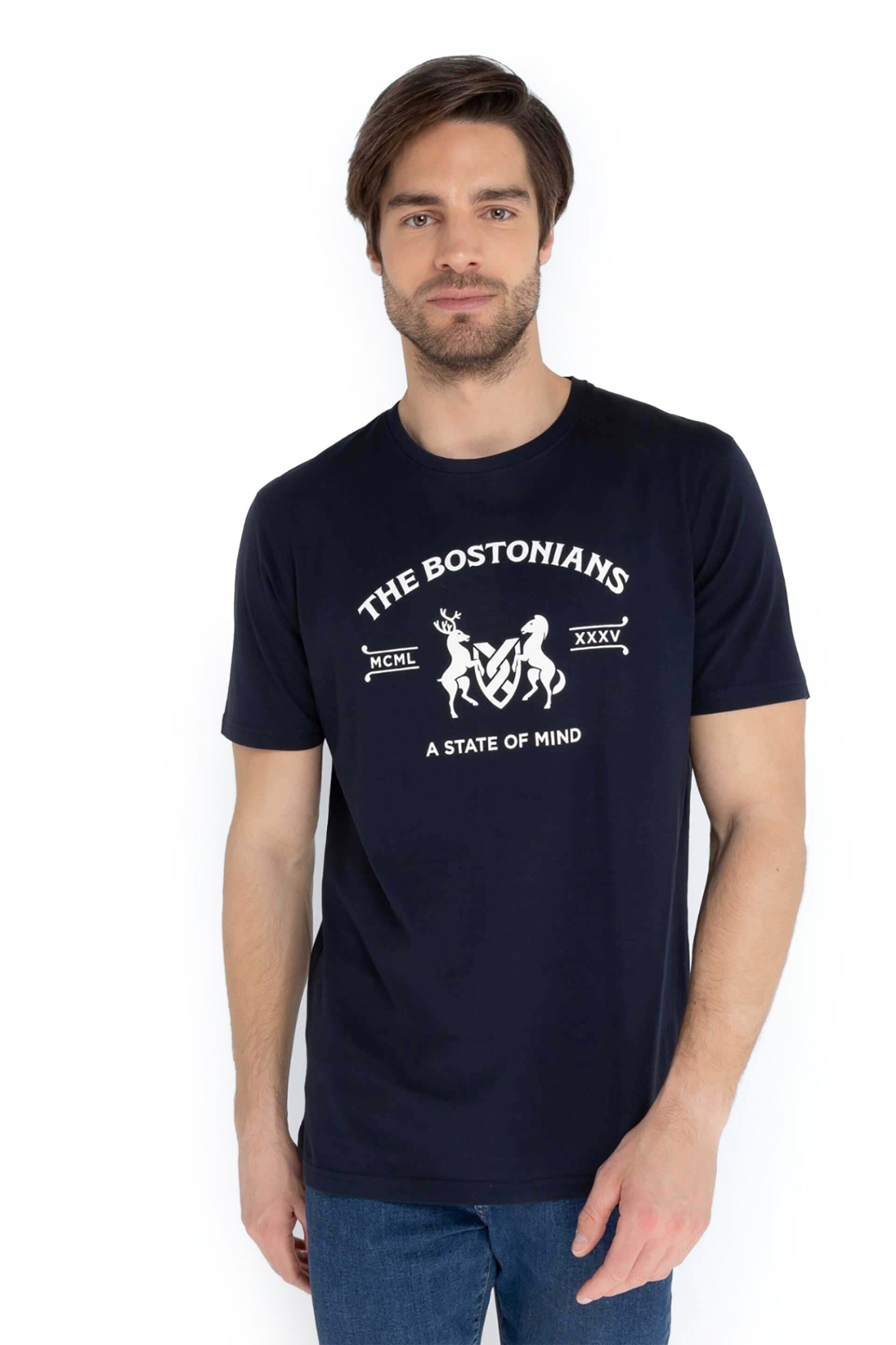 The Bostonians ανδρικό T-shirt με graphic logo print Regular Fit - TS1286N Μπλε Σκούρο