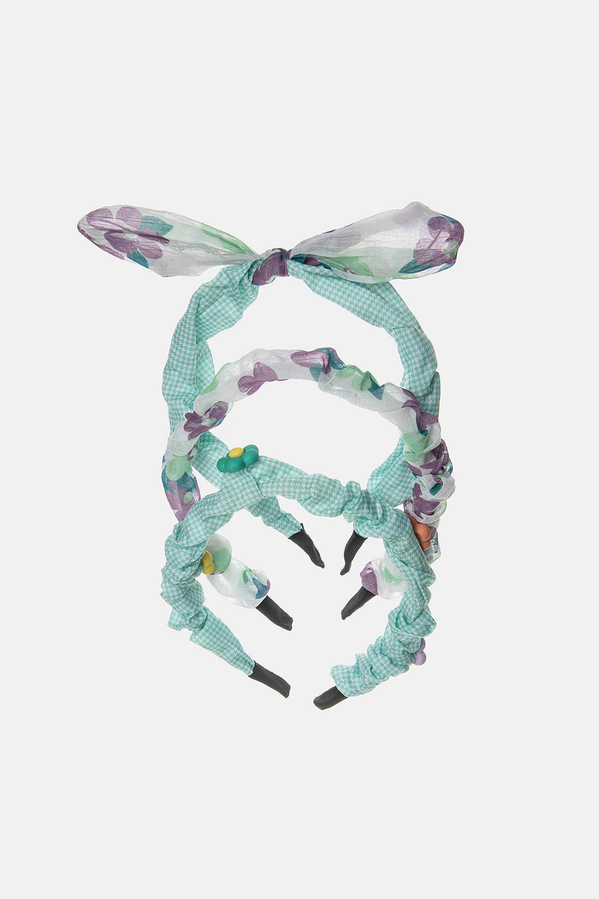 ALOUETTE Alouette σετ παιδικές στέκες μαλλιών ντυμένες με ύφασμα, διακοσμημένες με τούλι και λουλούδια (3 τεμάχια) - 00021820 Βεραμάν