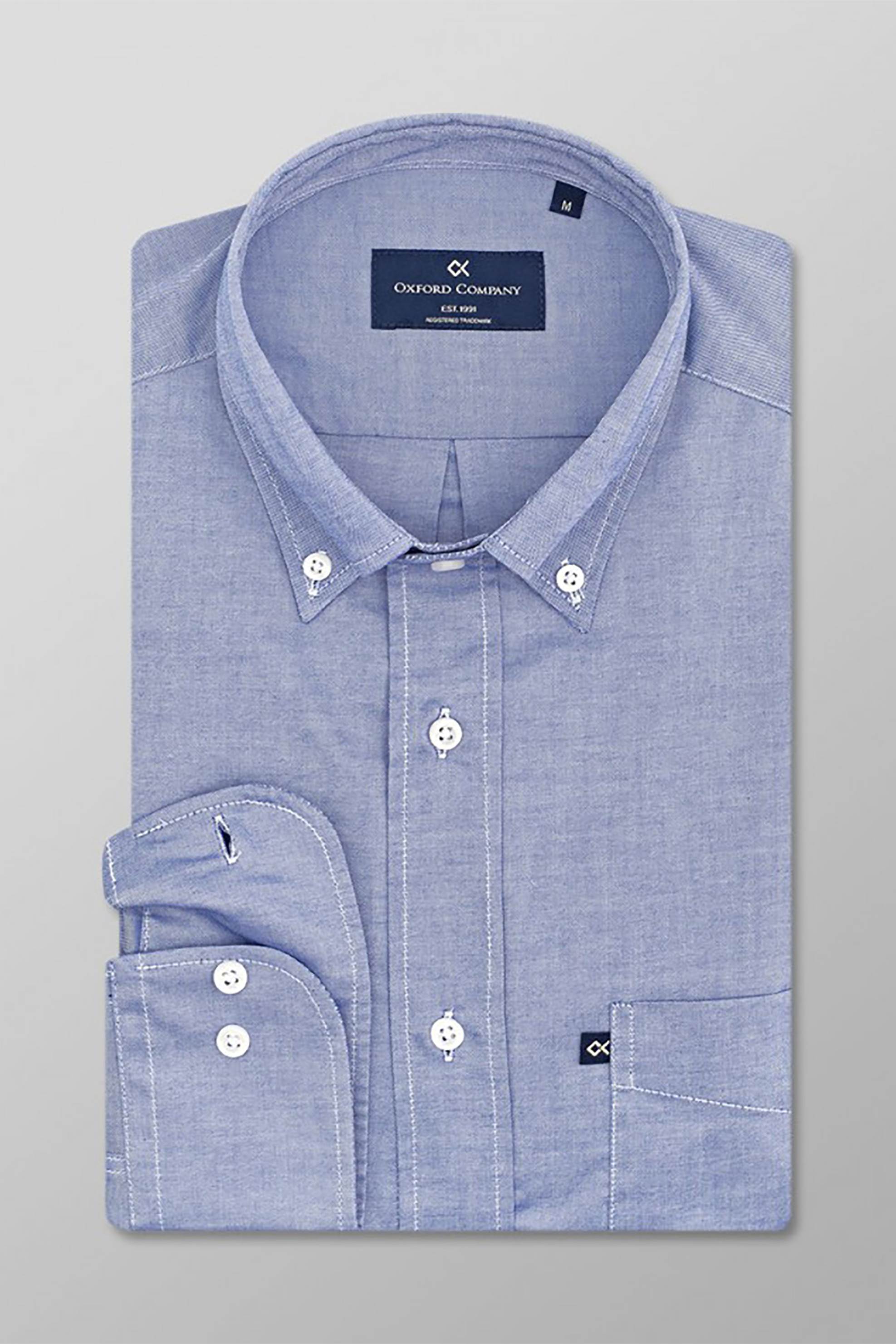 Oxford Company ανδρικό πουκάμισο button down μονόχρωμο Regular Fit "Sport" - S113-BM10.03 Μπλε