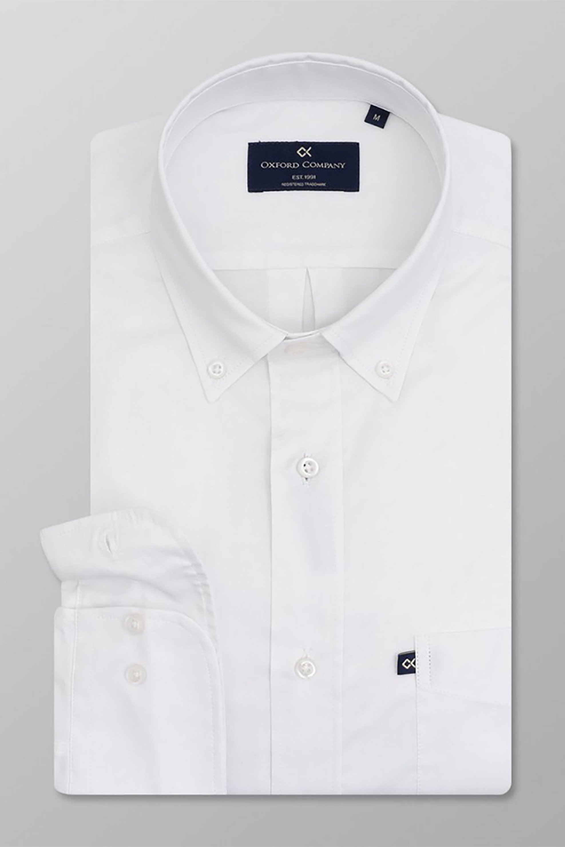 Oxford Company ανδρικό πουκάμισο μονόχρωμο με γιακά button down - S113-BM10.01A Λευκό