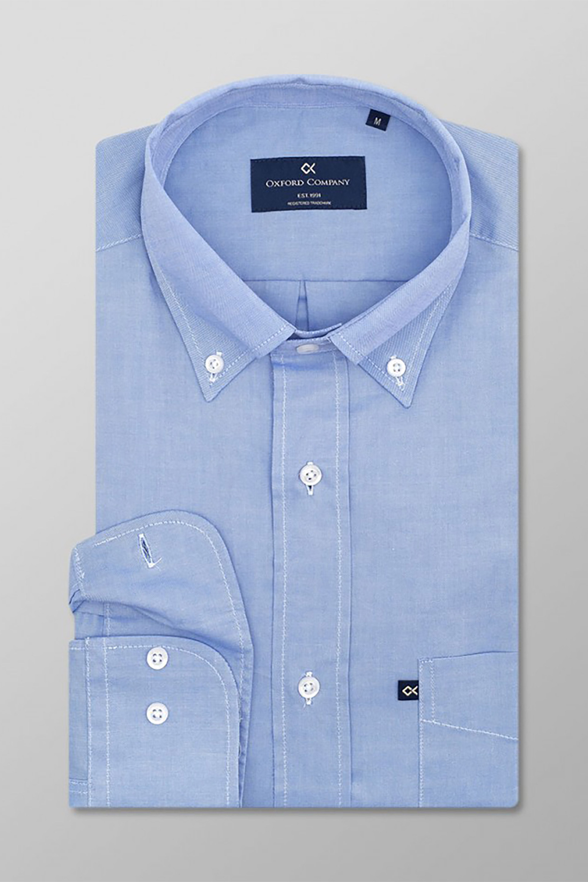 Oxford Company ανδρικό πουκάμισο button down μονόχρωμο Regular Fit "Sport" - S113-BM10.02 Σιελ