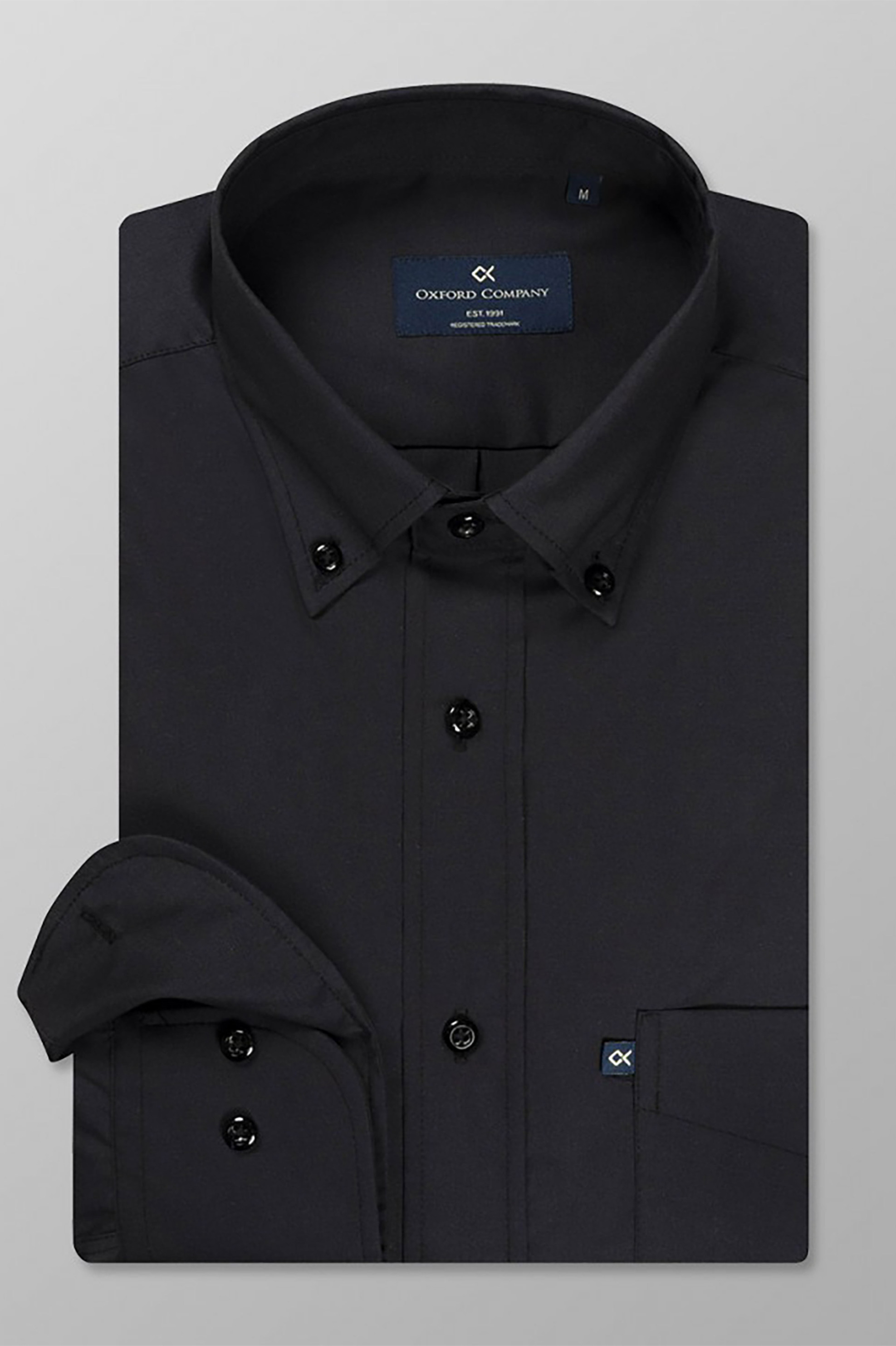 Oxford Company ανδρικό πουκάμισο μονόχρωμο με απλικέ τσέπη Regular Fit - S113-BM10.05 Μαύρο