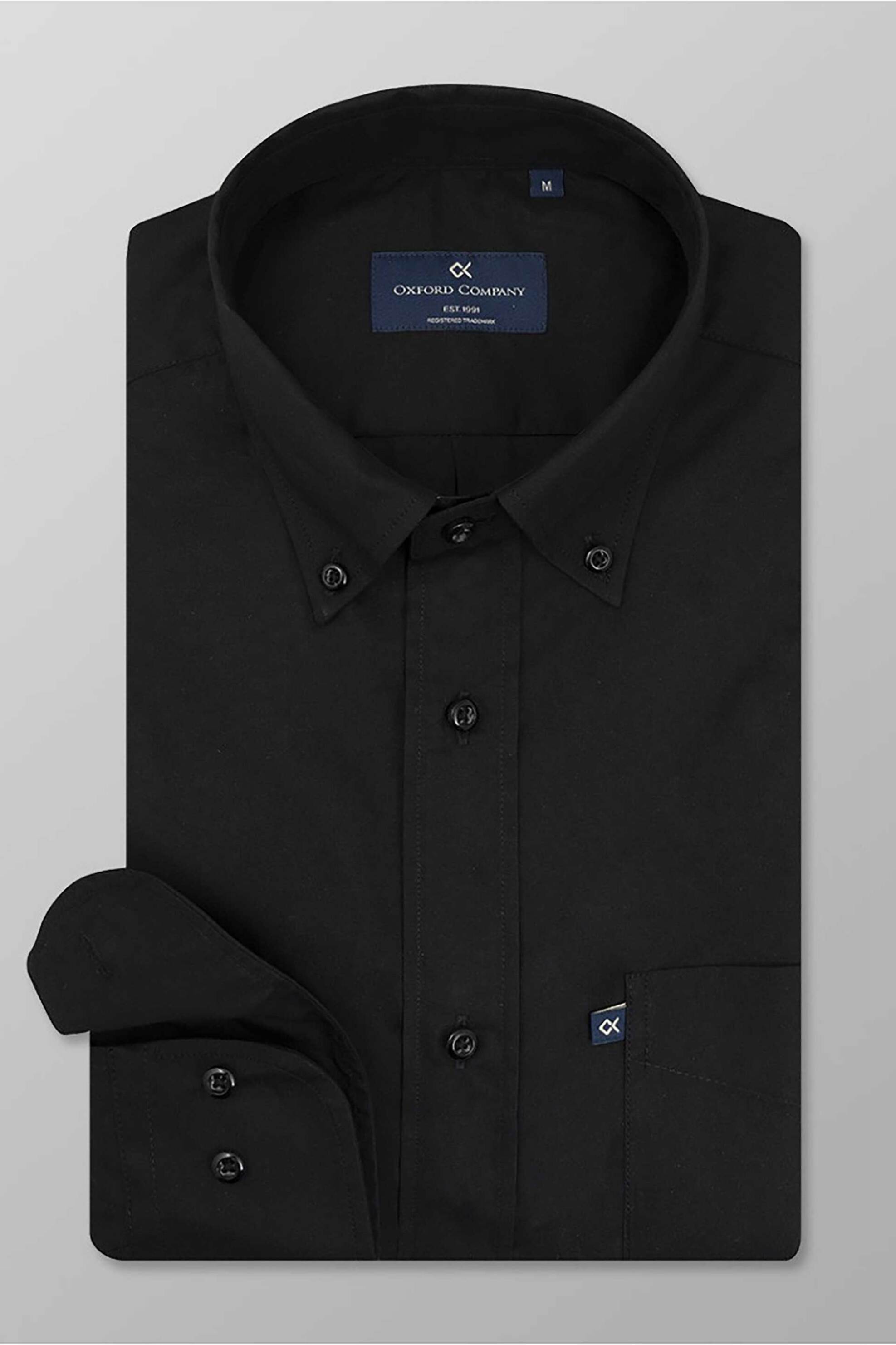 Oxford Company ανδρικό πουκάμισο button down μονόχρωμο Regular Fit "Sport" - M113-BR10.02 Μαύρο